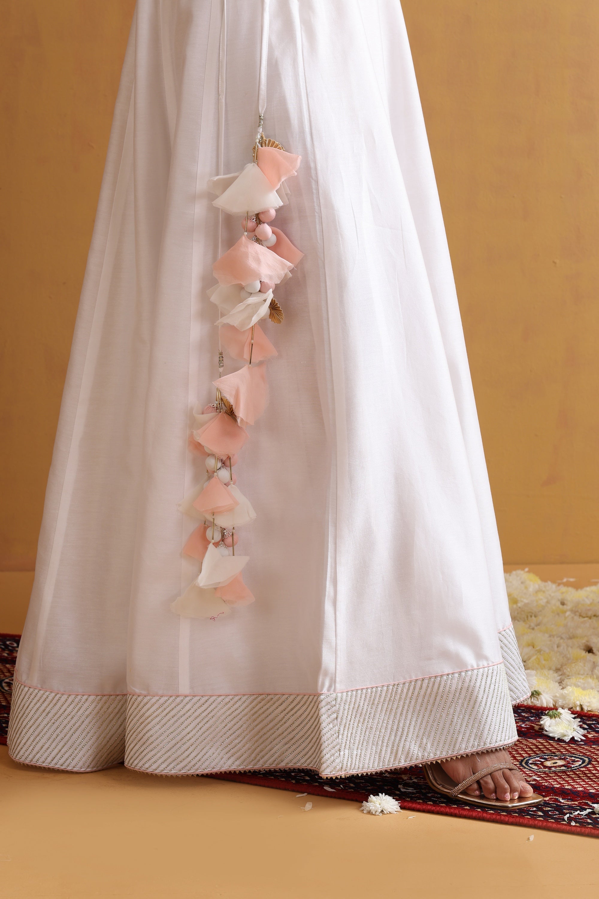 Nivetha White Embroidered Lehenga Set with Dupatta