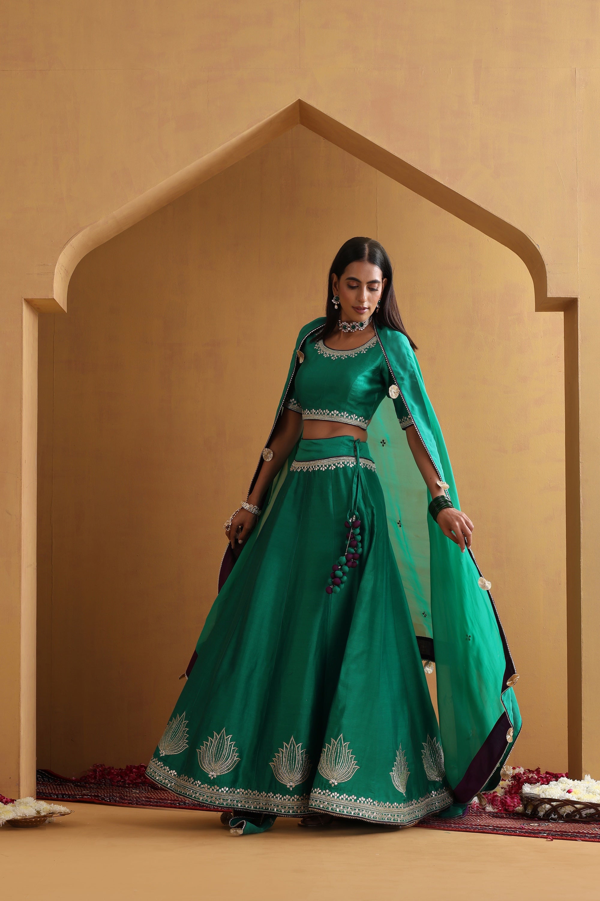Rajani Green Embroidered Lehenga Set with Dupatta