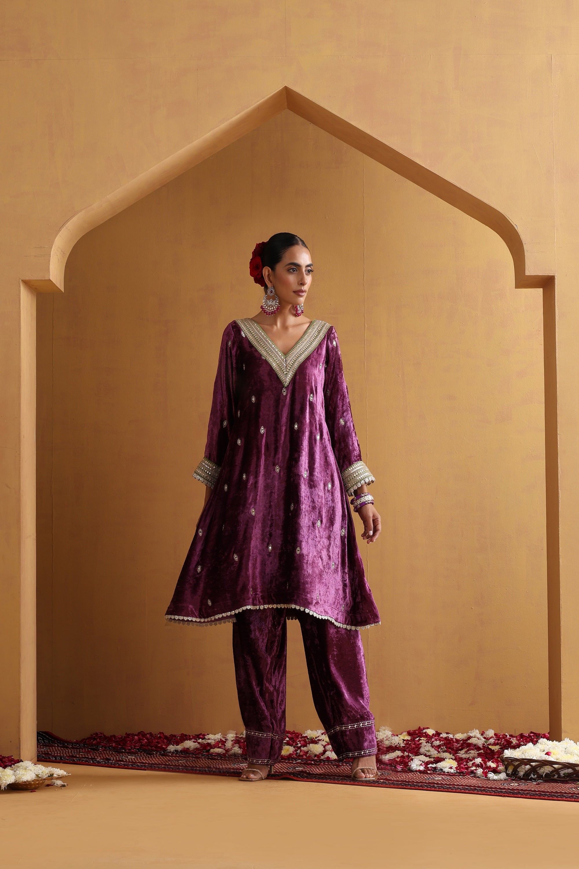 Hira Purple Embroidered Kurta Set with Dupatta