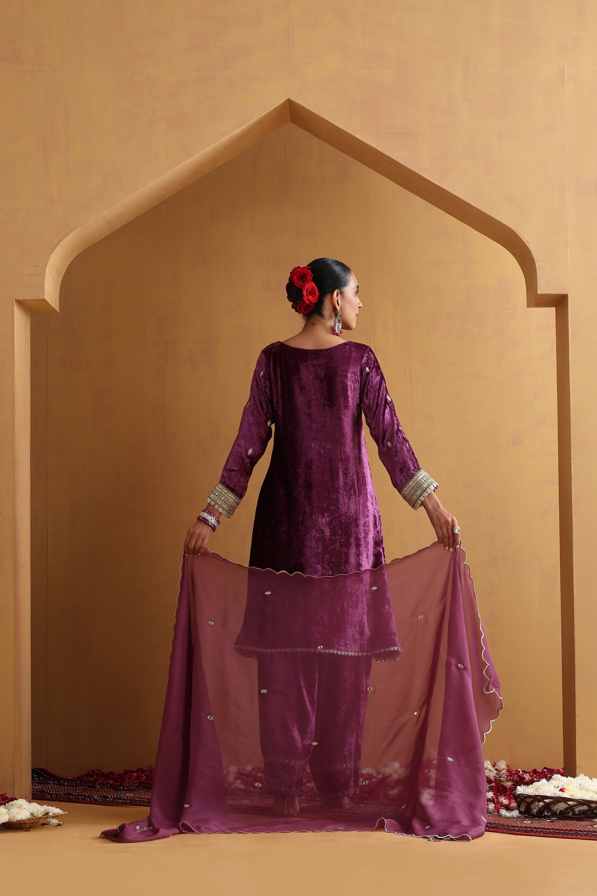 Hira Purple Embroidered Kurta Set with Dupatta