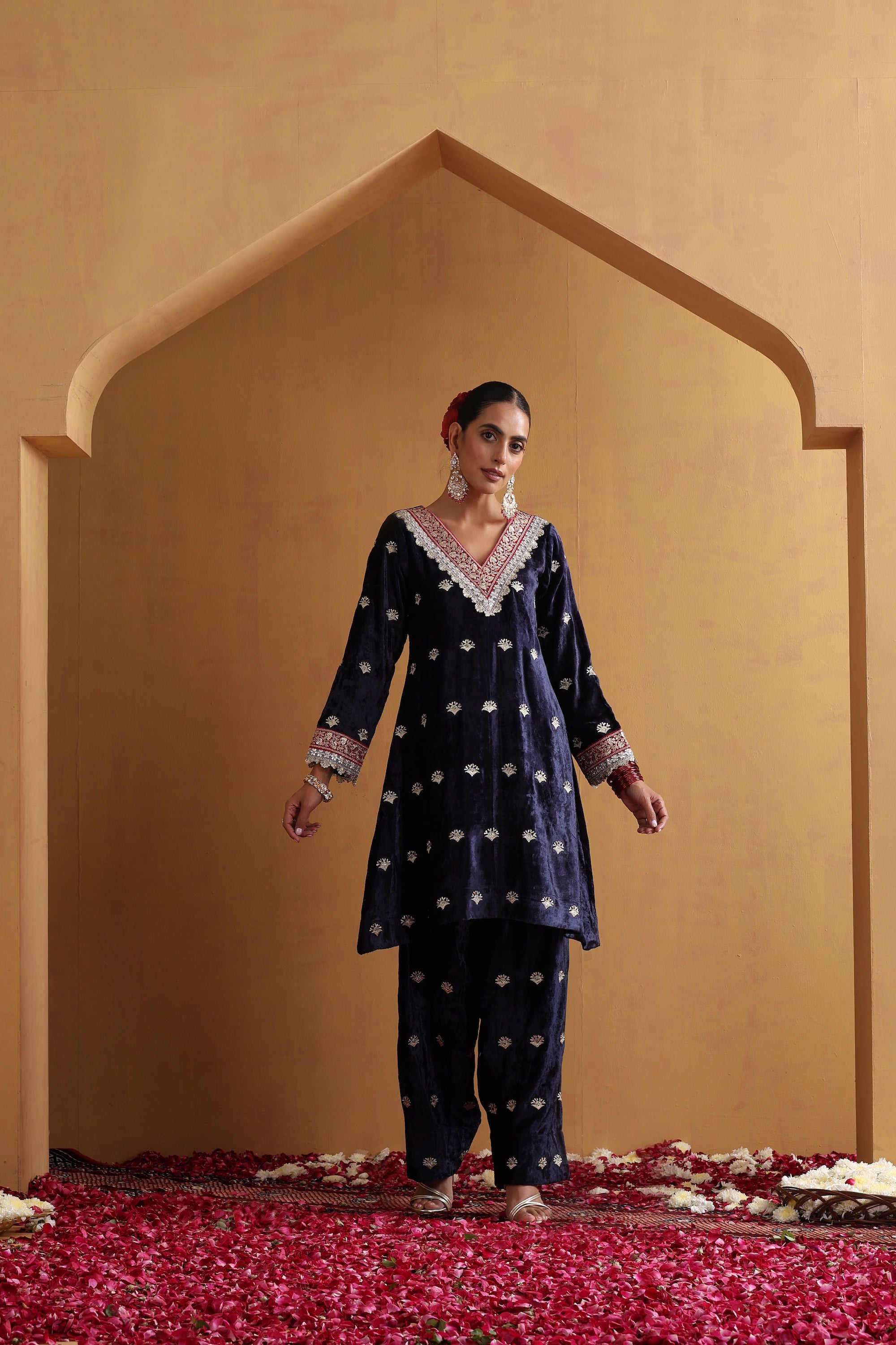 Heer Navy Blue Embroidered Kurta Set with Dupatta