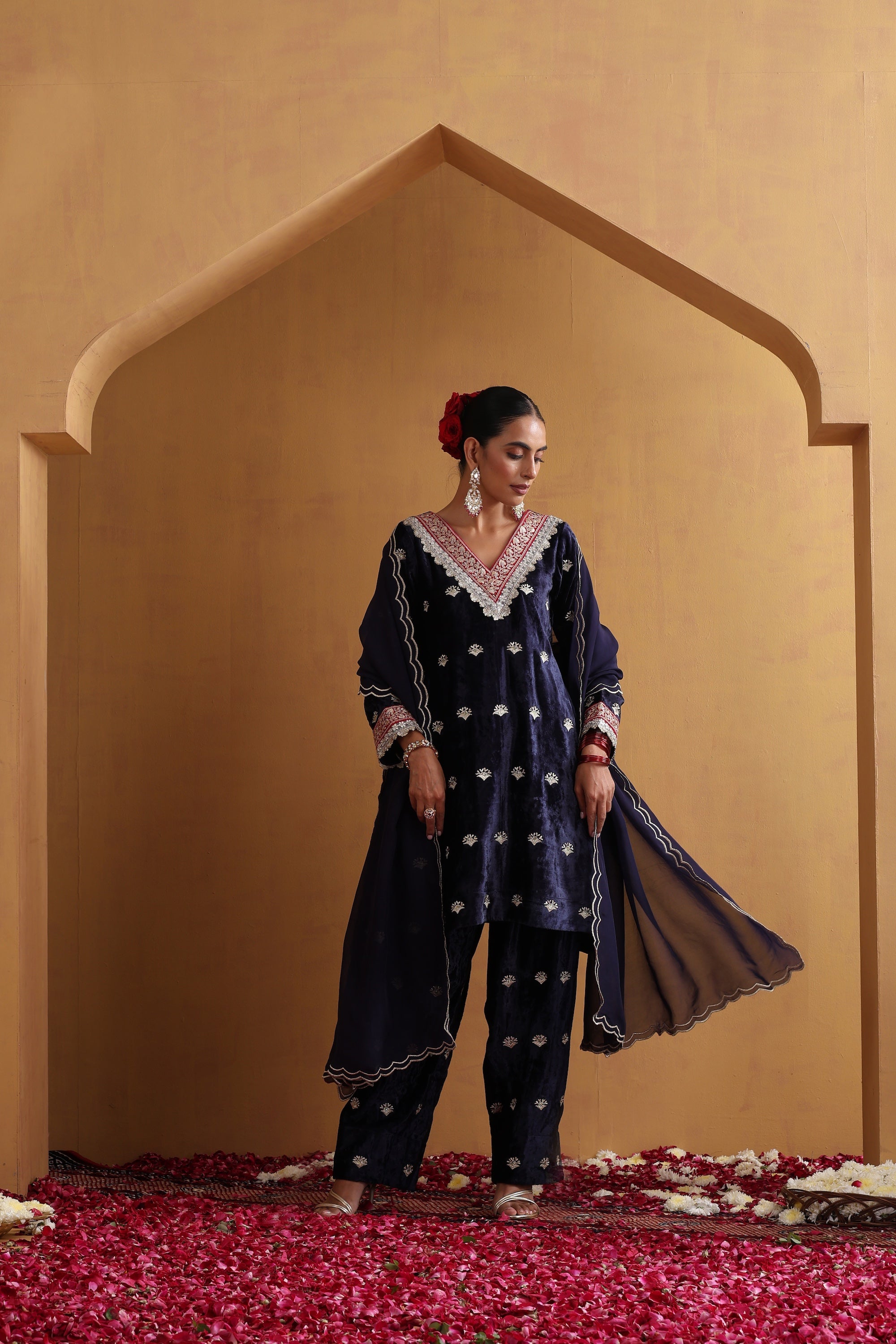 Heer Navy Blue Embroidered Kurta Set with Dupatta