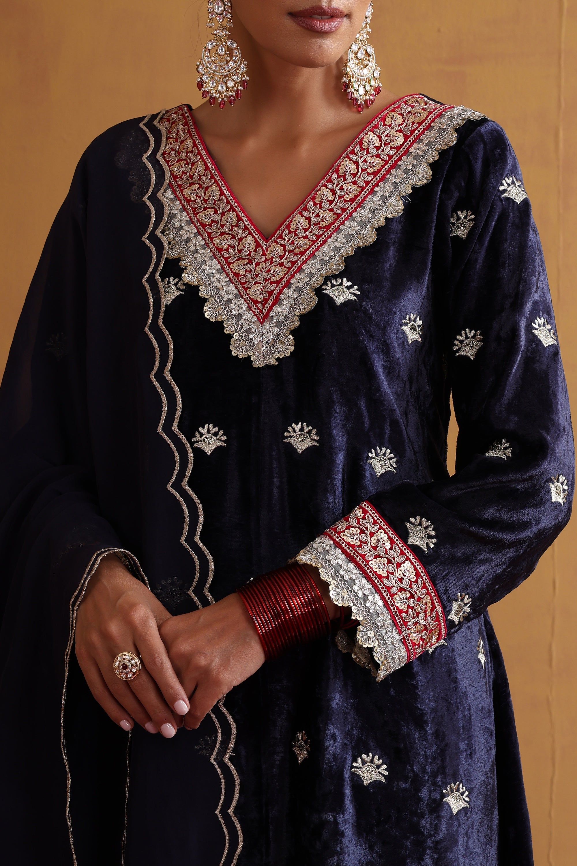 Heer Navy Blue Embroidered Kurta Set with Dupatta