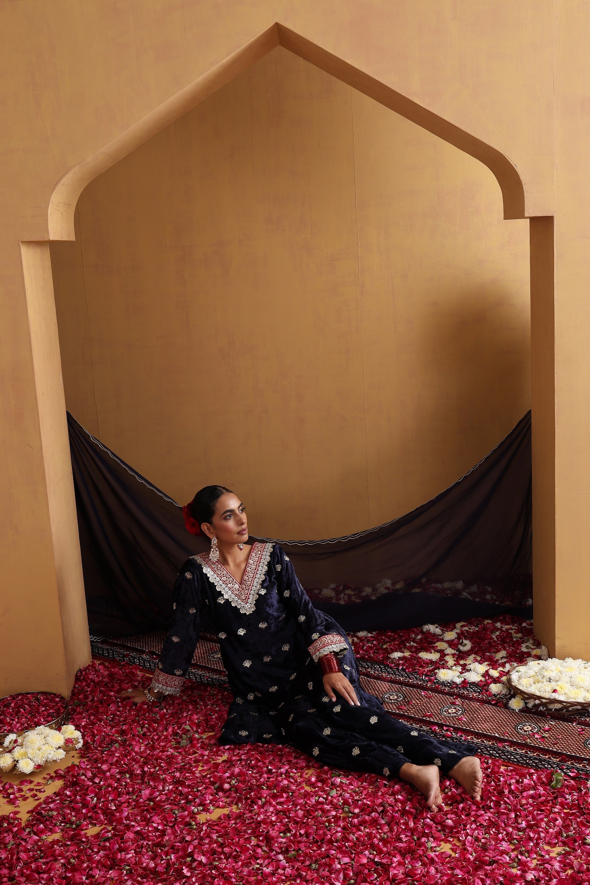 Heer Navy Blue Embroidered Kurta Set with Dupatta