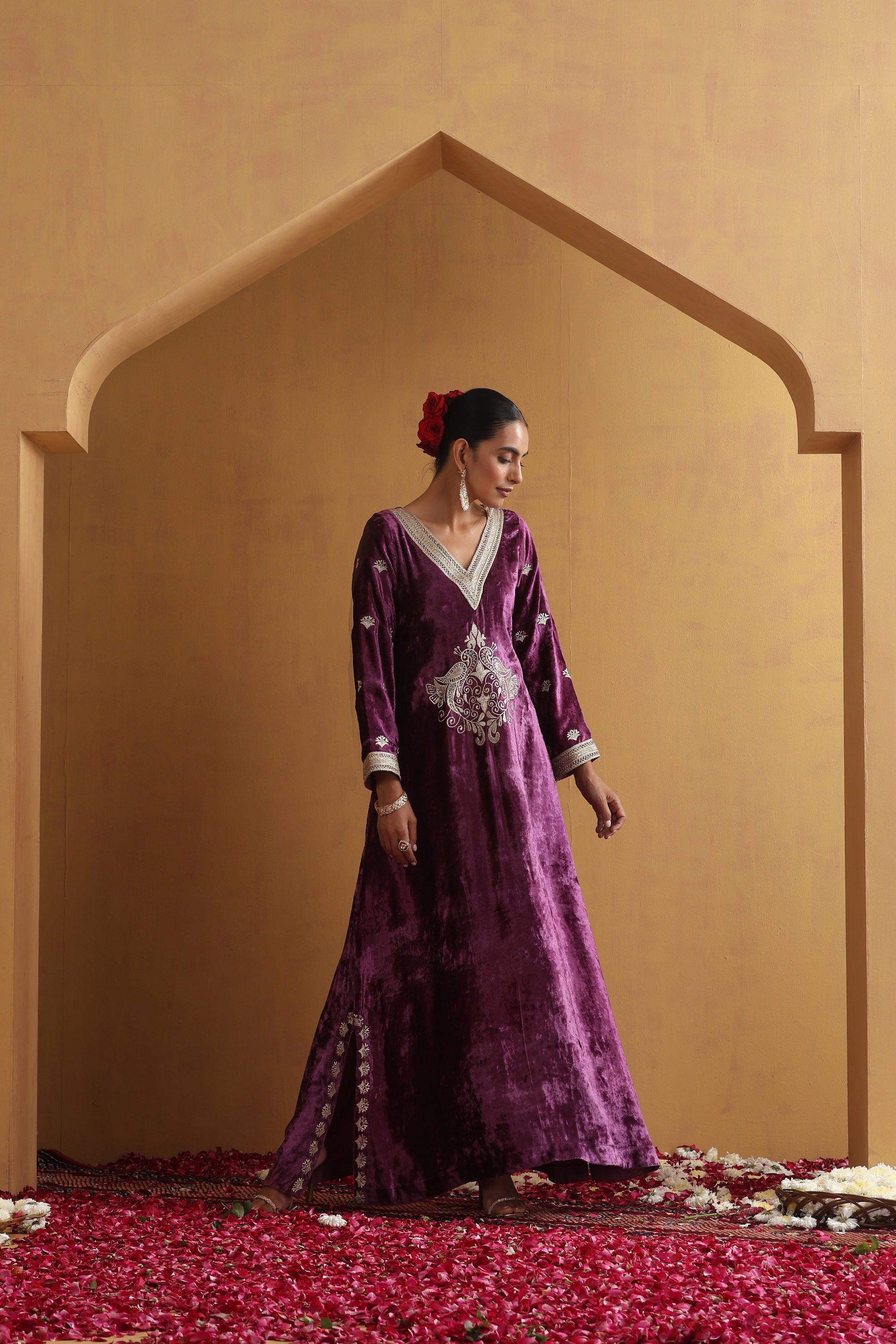Idha Purple Embroidered Kaftan