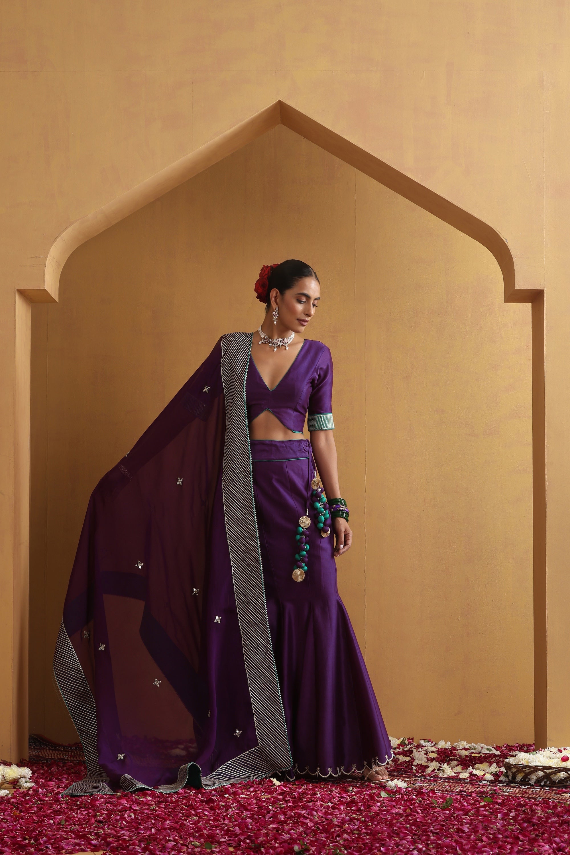 Kalyani Purple Embroidered Lehenga Set with Dupatta