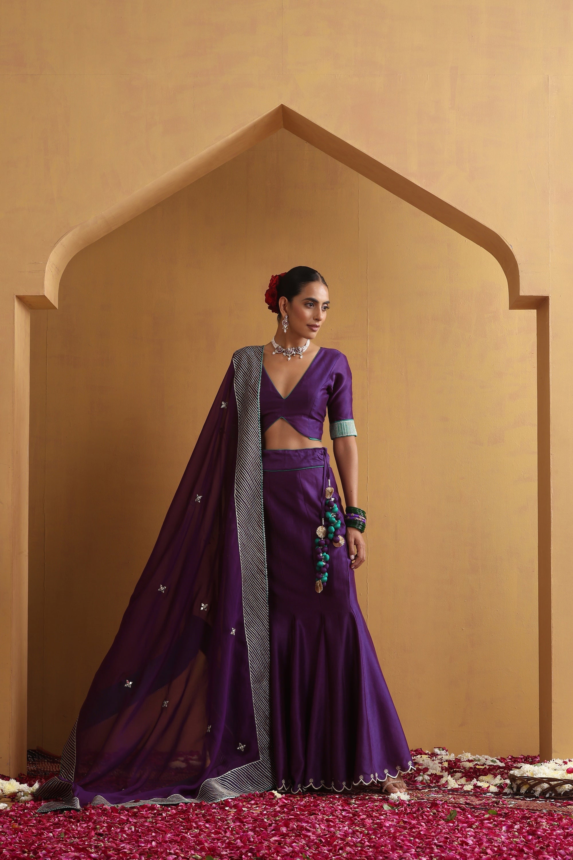 Kalyani Purple Embroidered Lehenga Set with Dupatta