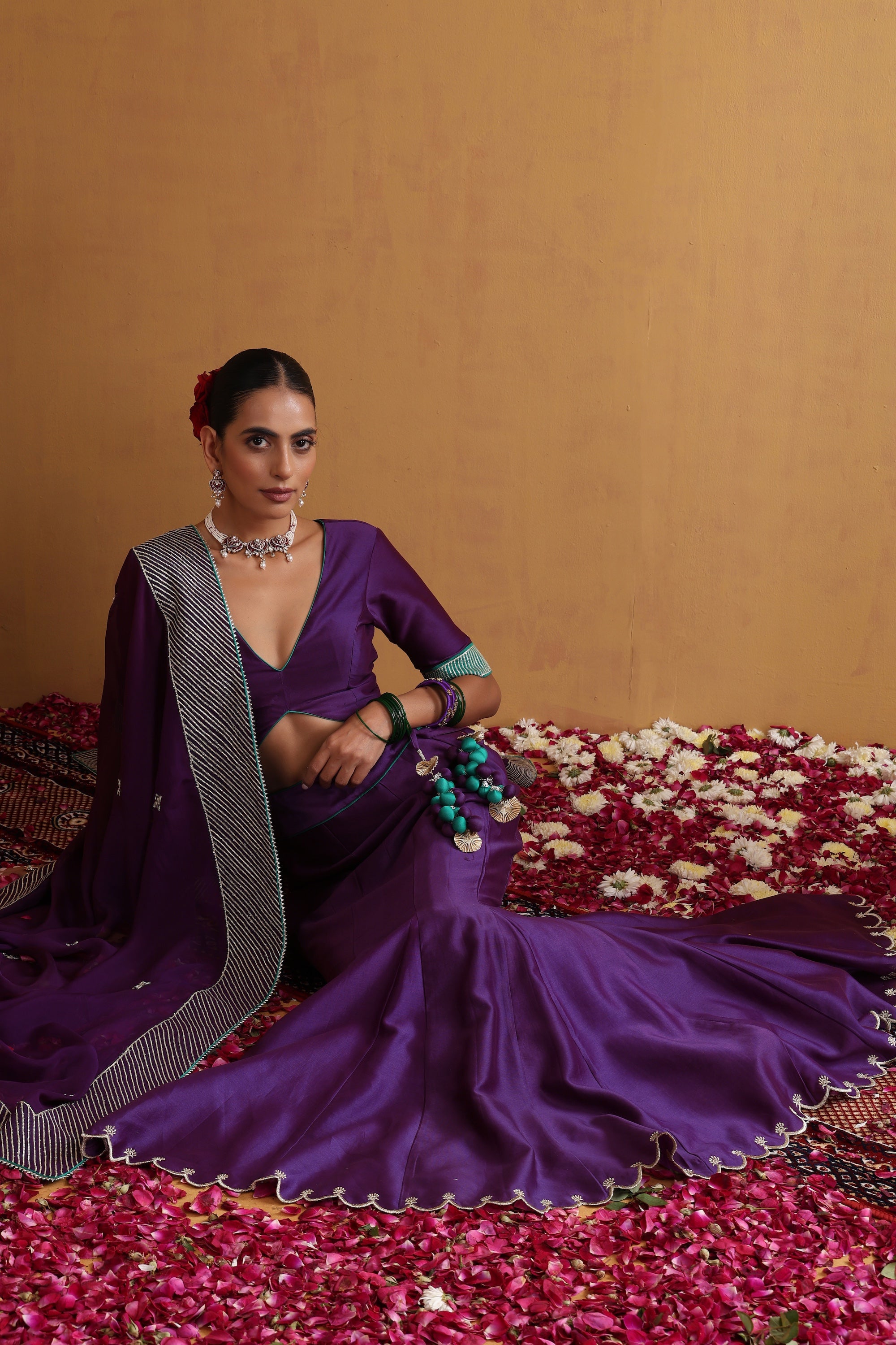 Kalyani Purple Embroidered Lehenga Set with Dupatta