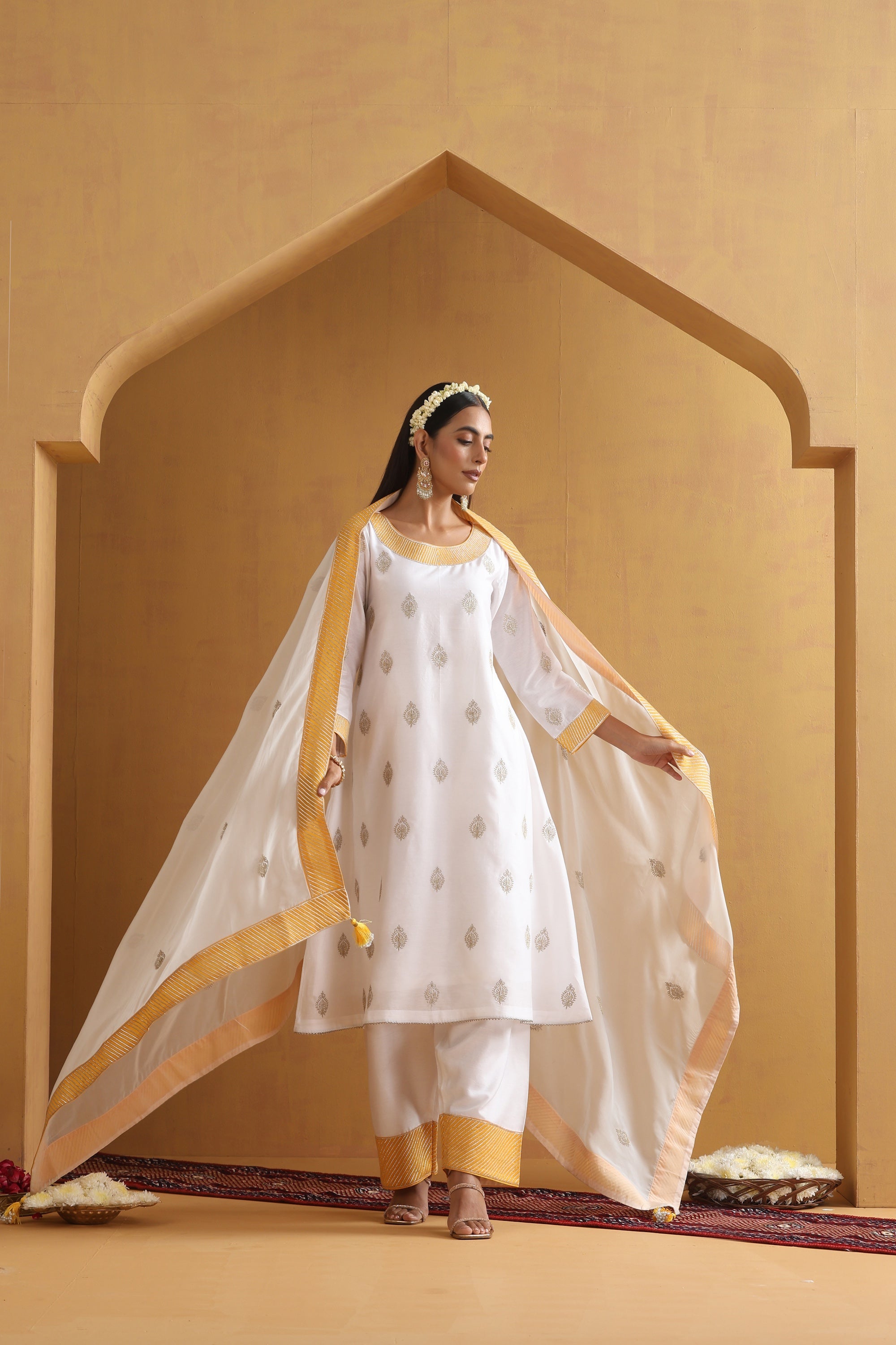 Vedanshi White Embroidered Kurta Set with Dupatta