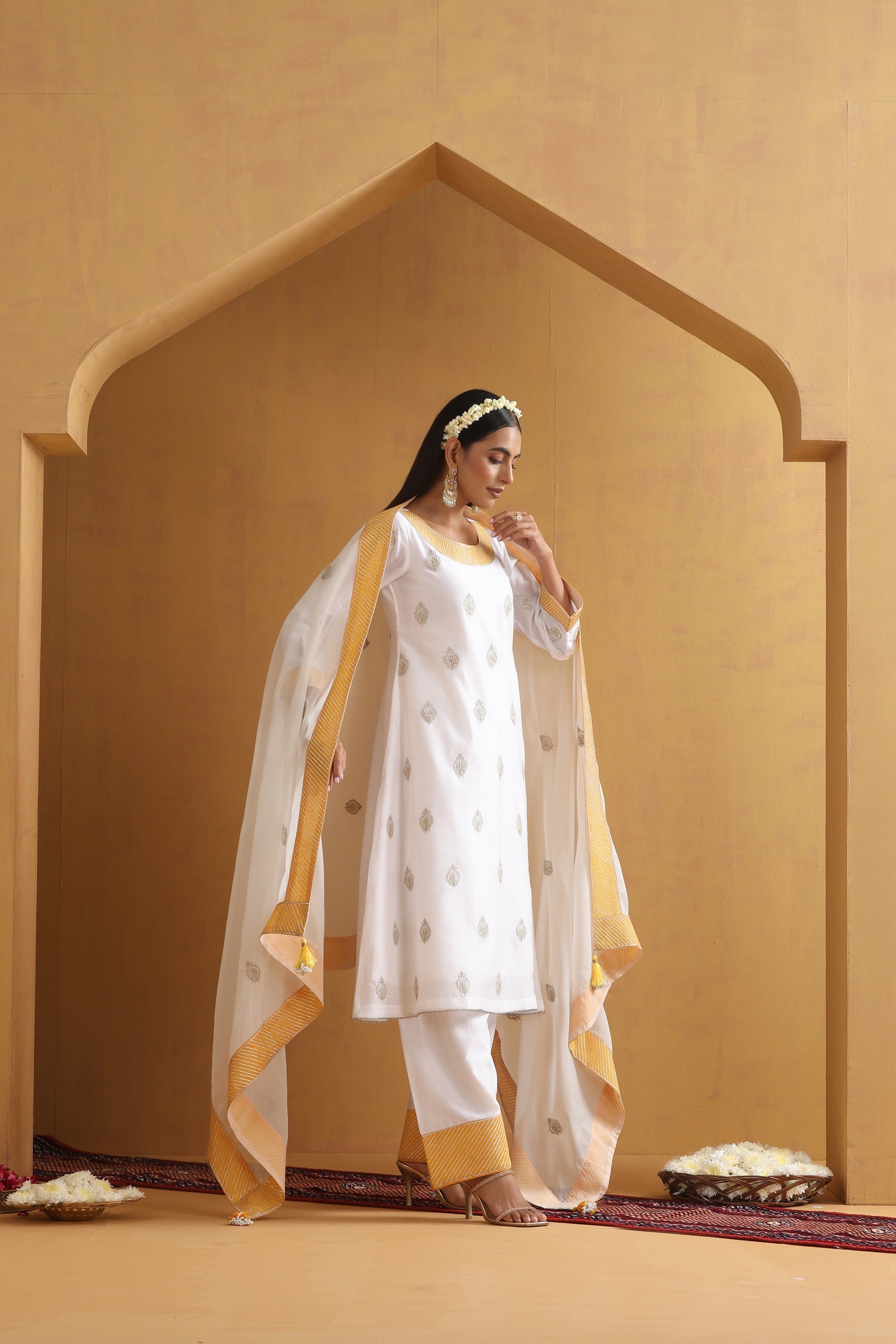 Vedanshi White Embroidered Kurta Set with Dupatta