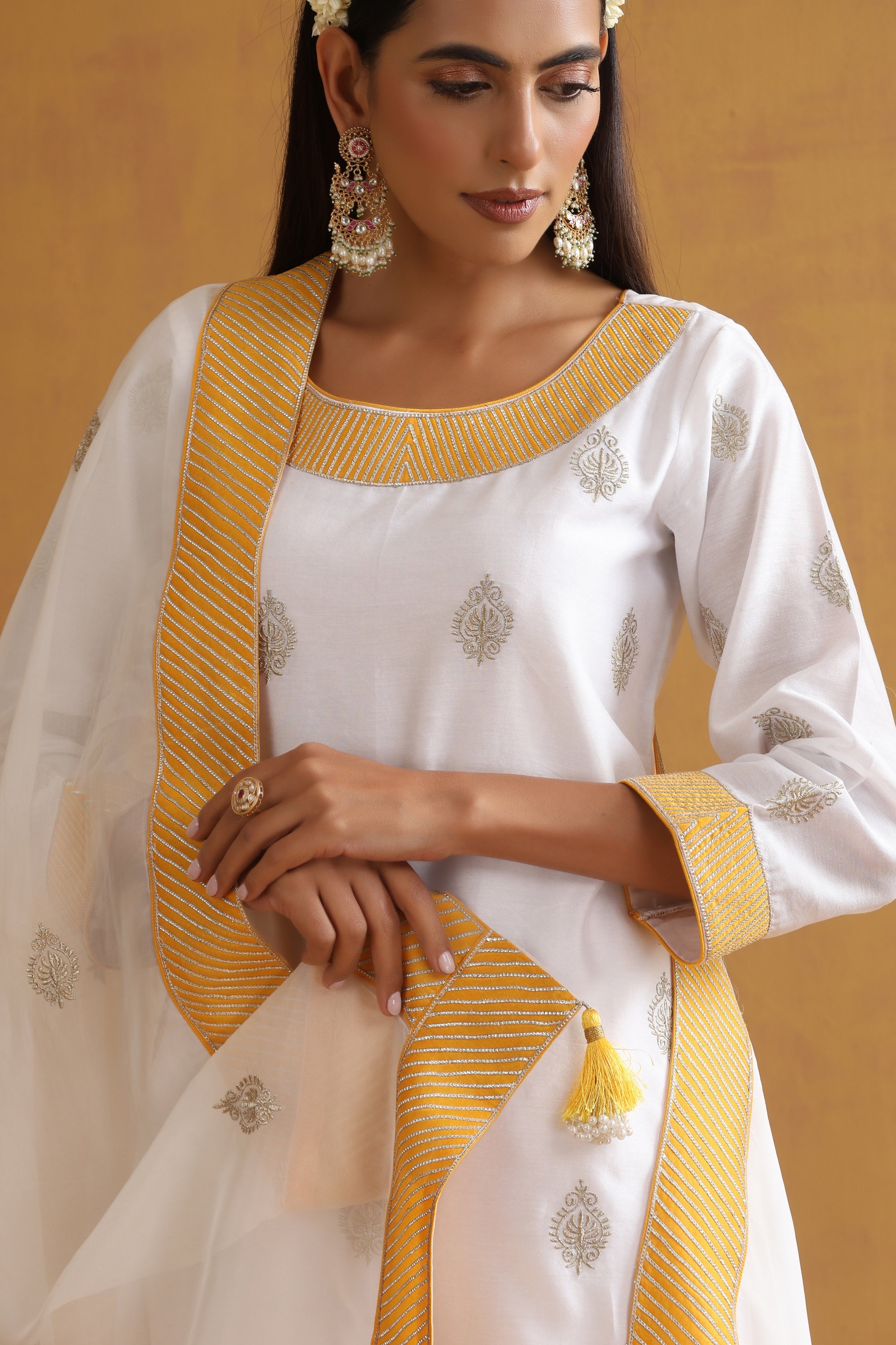 Vedanshi White Embroidered Kurta Set with Dupatta