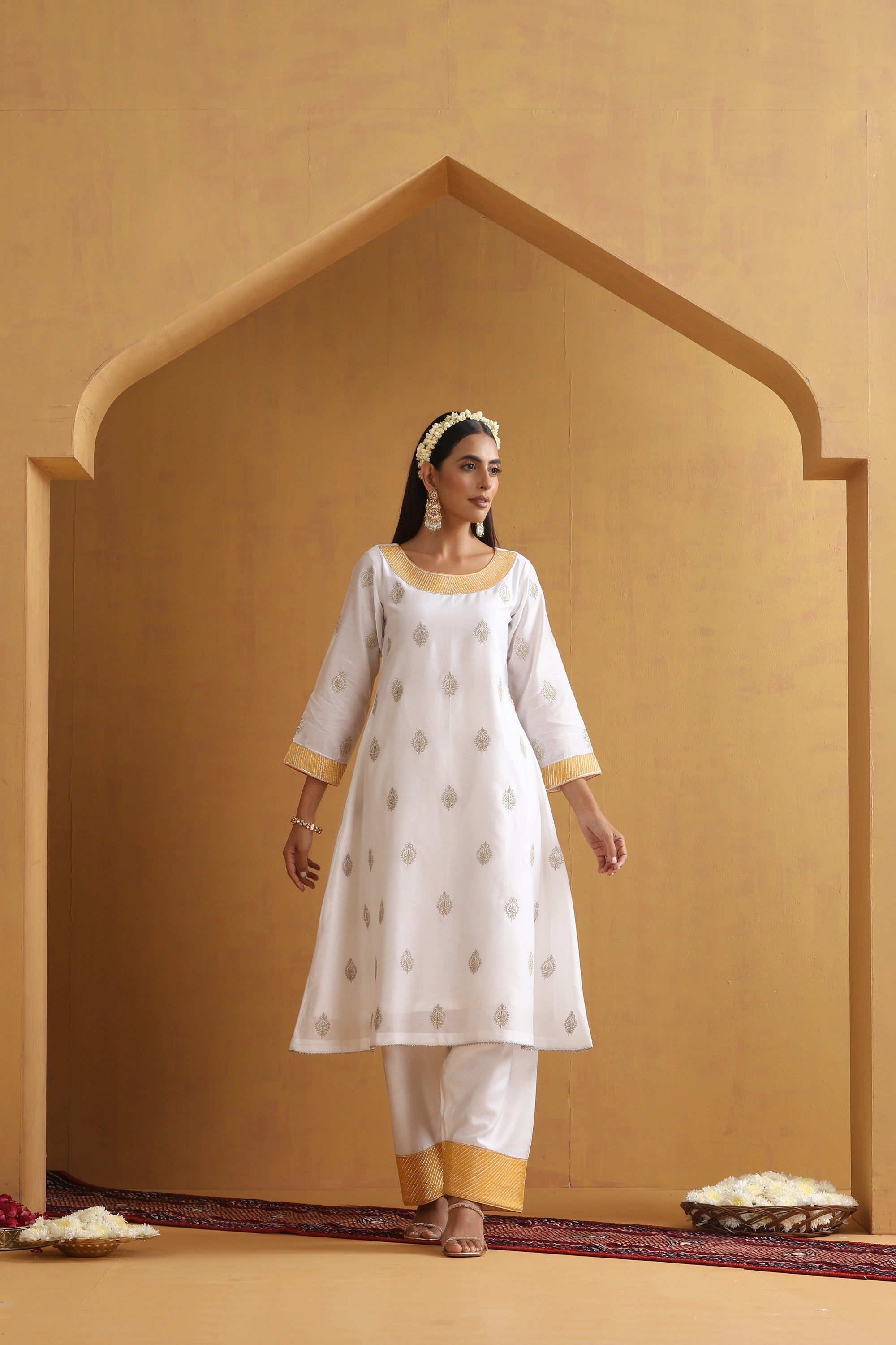 Vedanshi White Embroidered Kurta Set with Dupatta