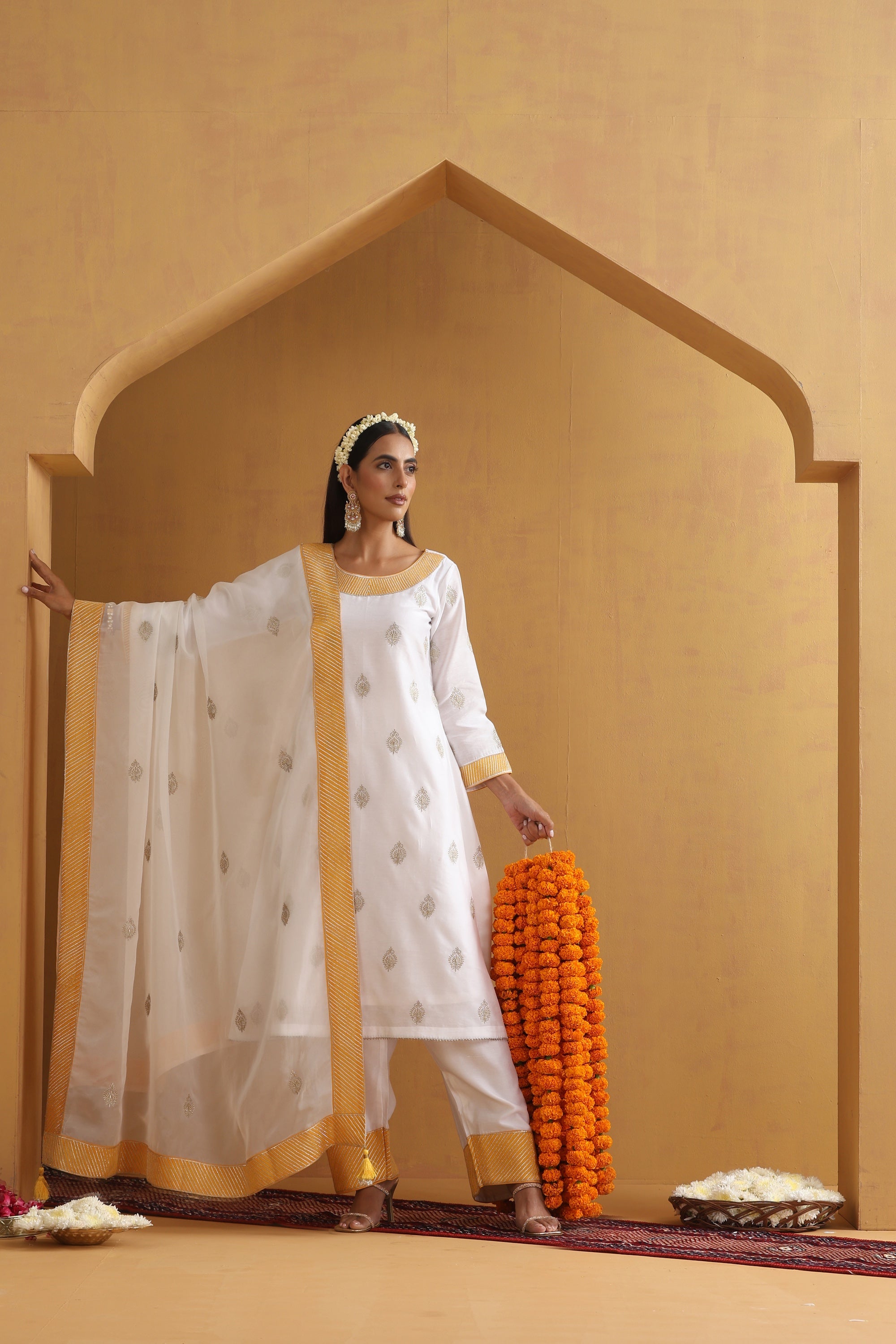 Vedanshi White Embroidered Kurta Set with Dupatta
