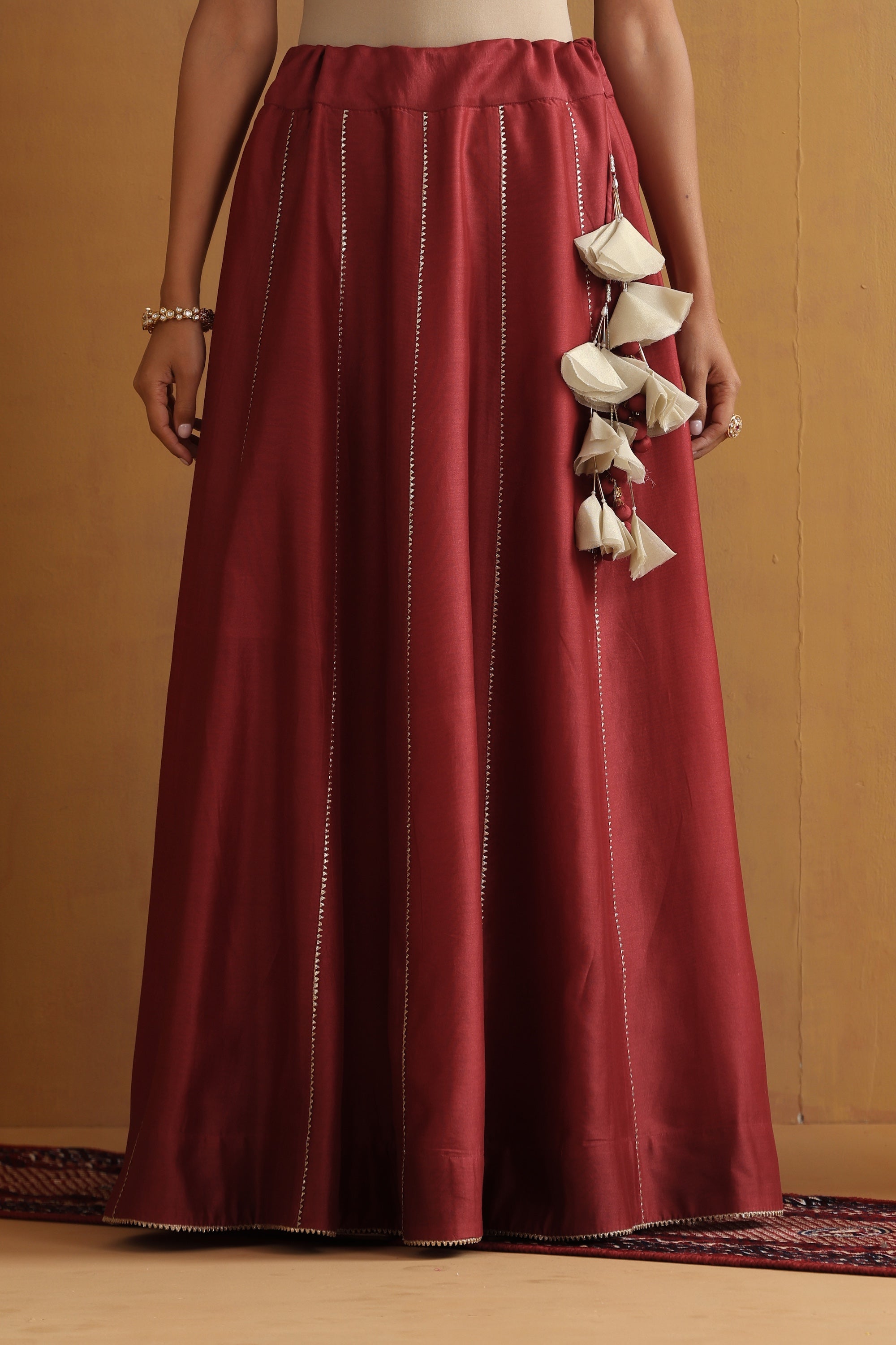 Katha Rust Embroidered Lehenga Set with Dupatta