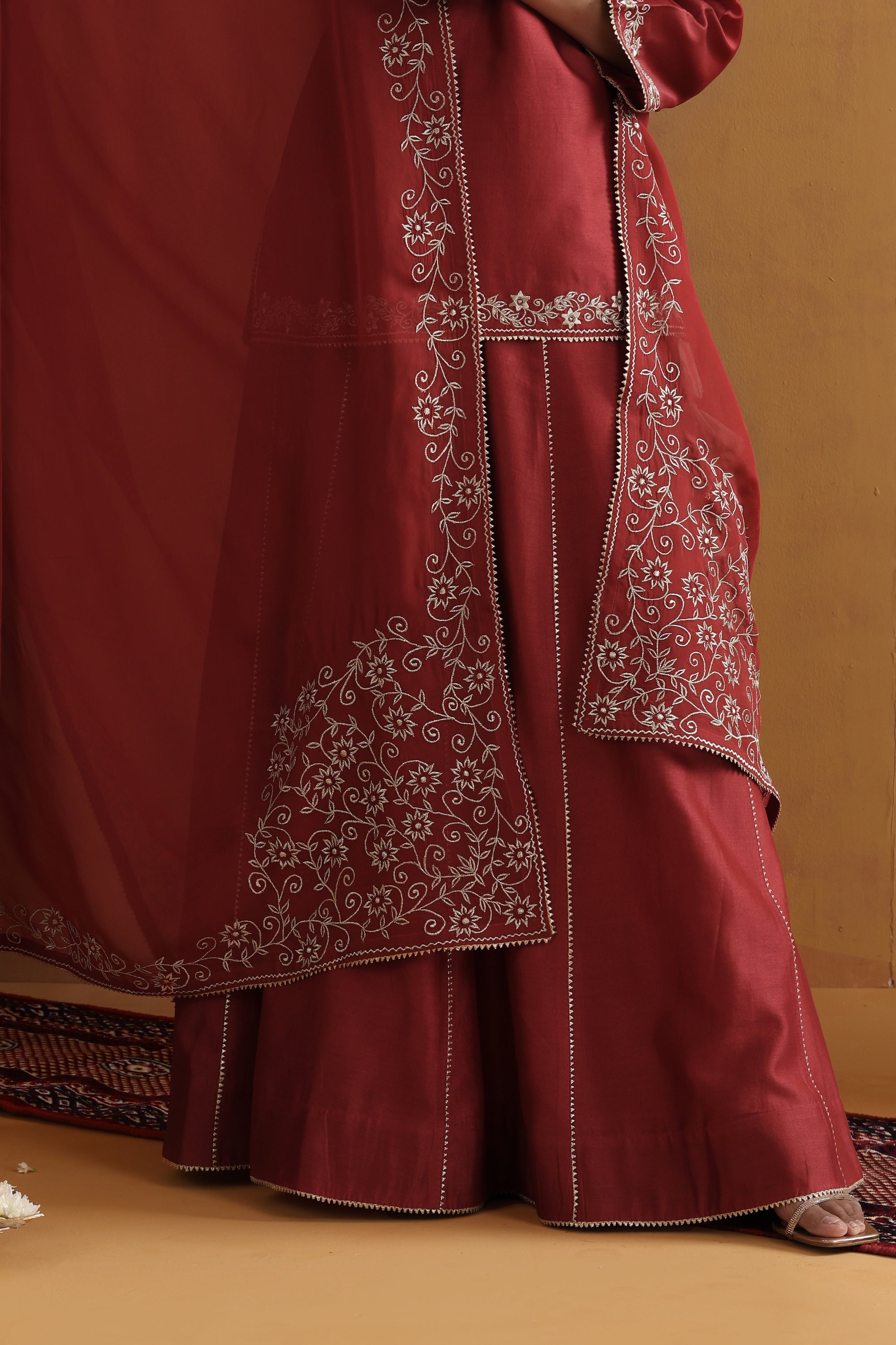 Katha Rust Embroidered Lehenga Set with Dupatta