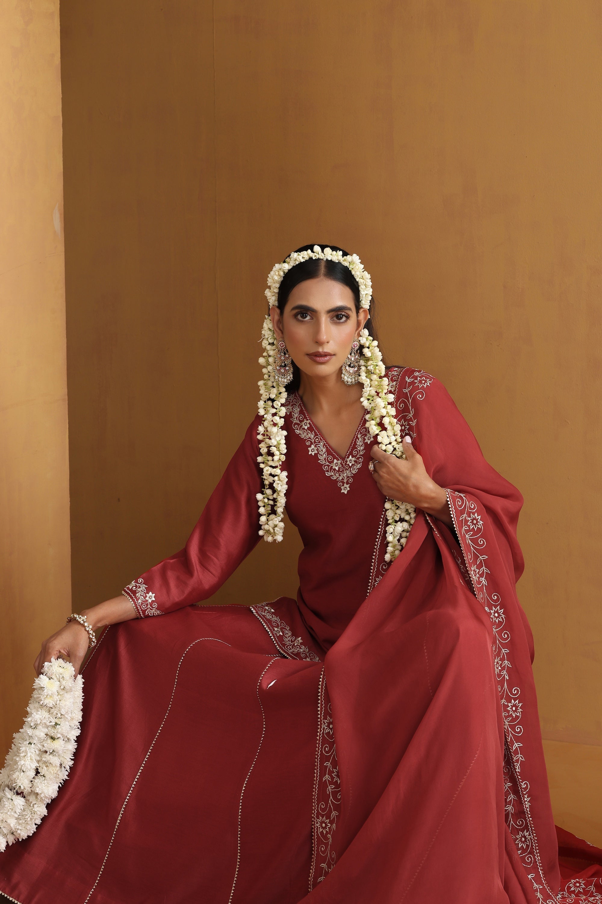 Katha Rust Embroidered Lehenga Set with Dupatta