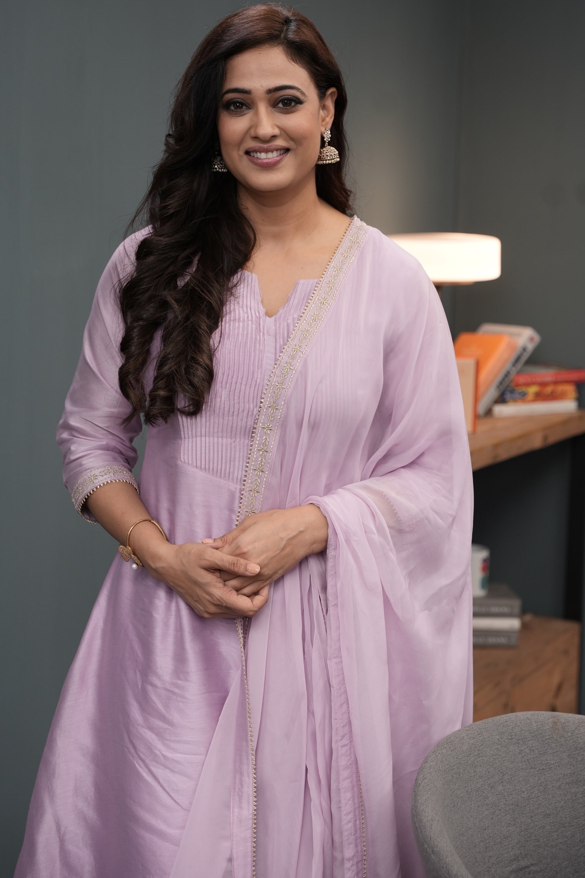 Nimiti Lavender Embroidered Pintex Kurta Set with Dupatta