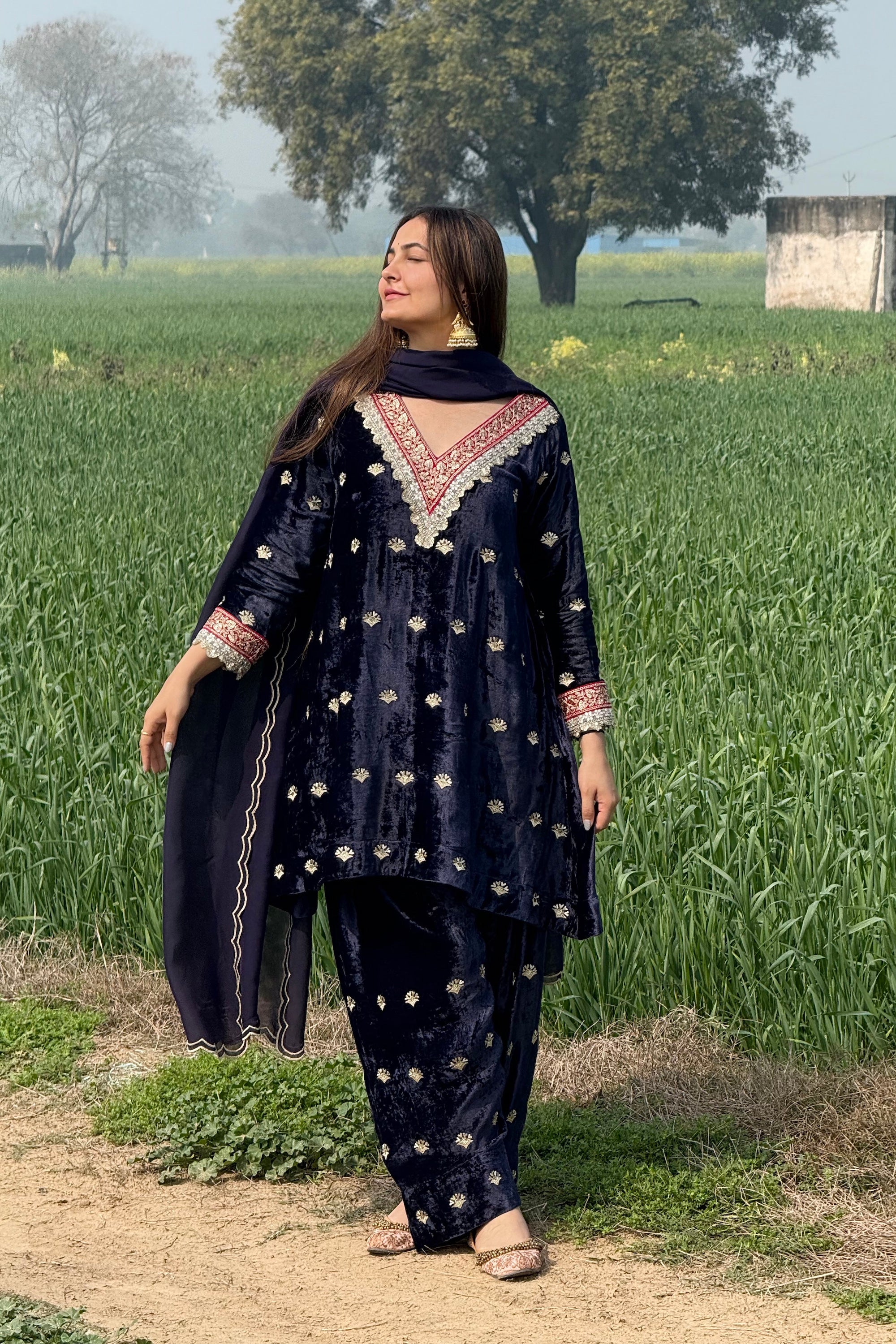 Heer Navy Blue Embroidered Kurta Set with Dupatta