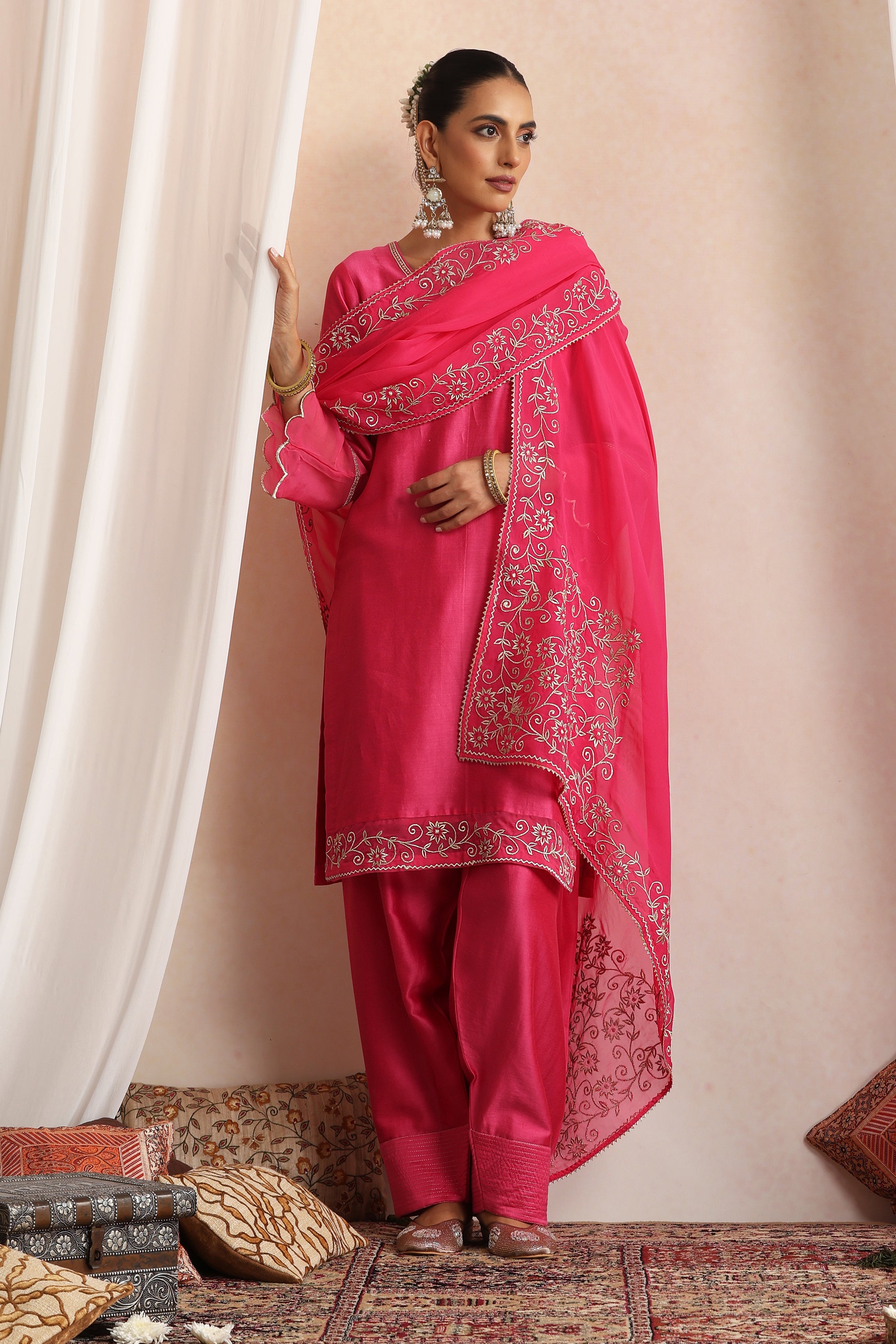 Khwaab Magenta Embroidered Kurta Set with Dupatta