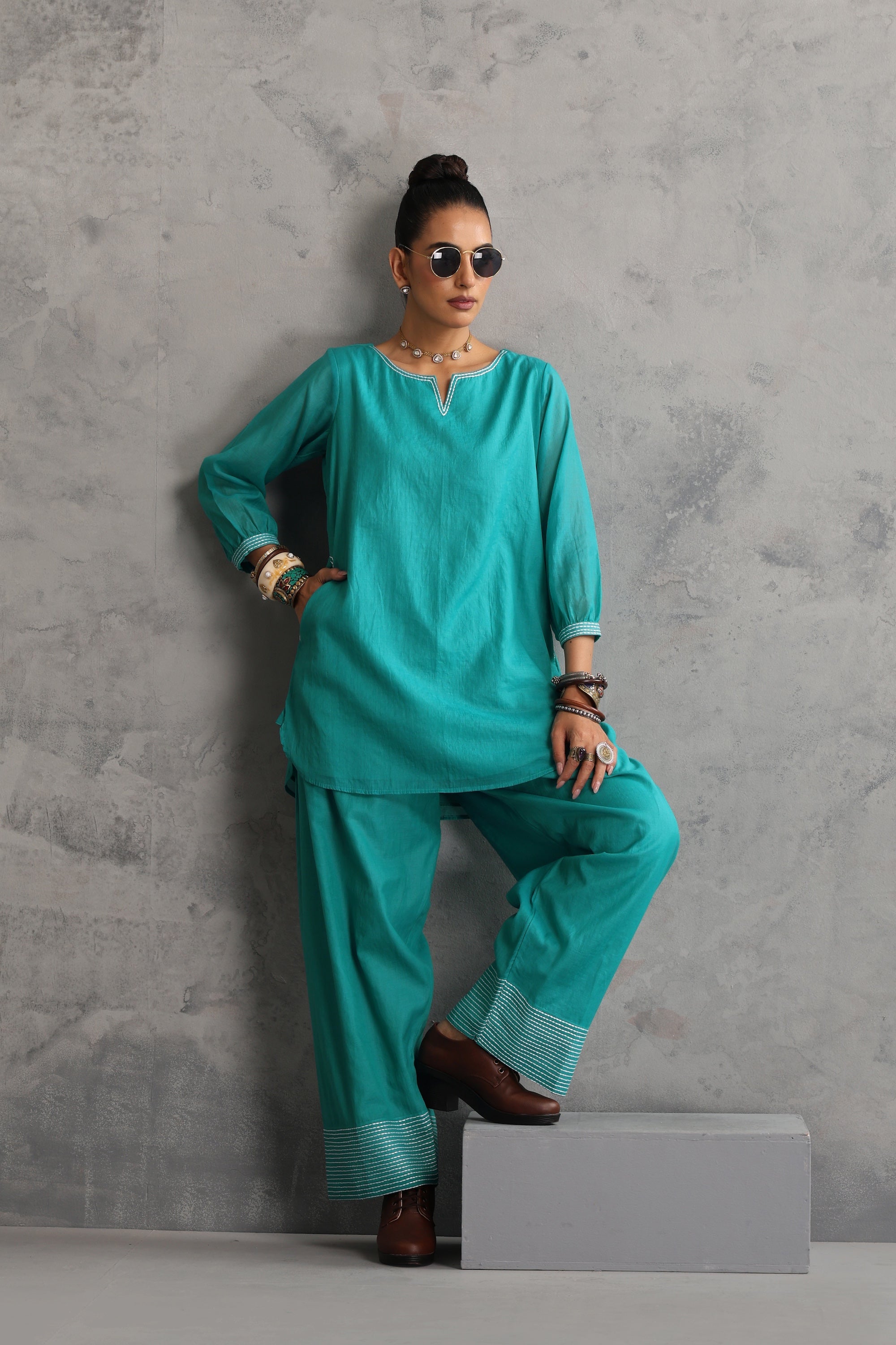 Niyora Teal Embroidered Co-ord Set