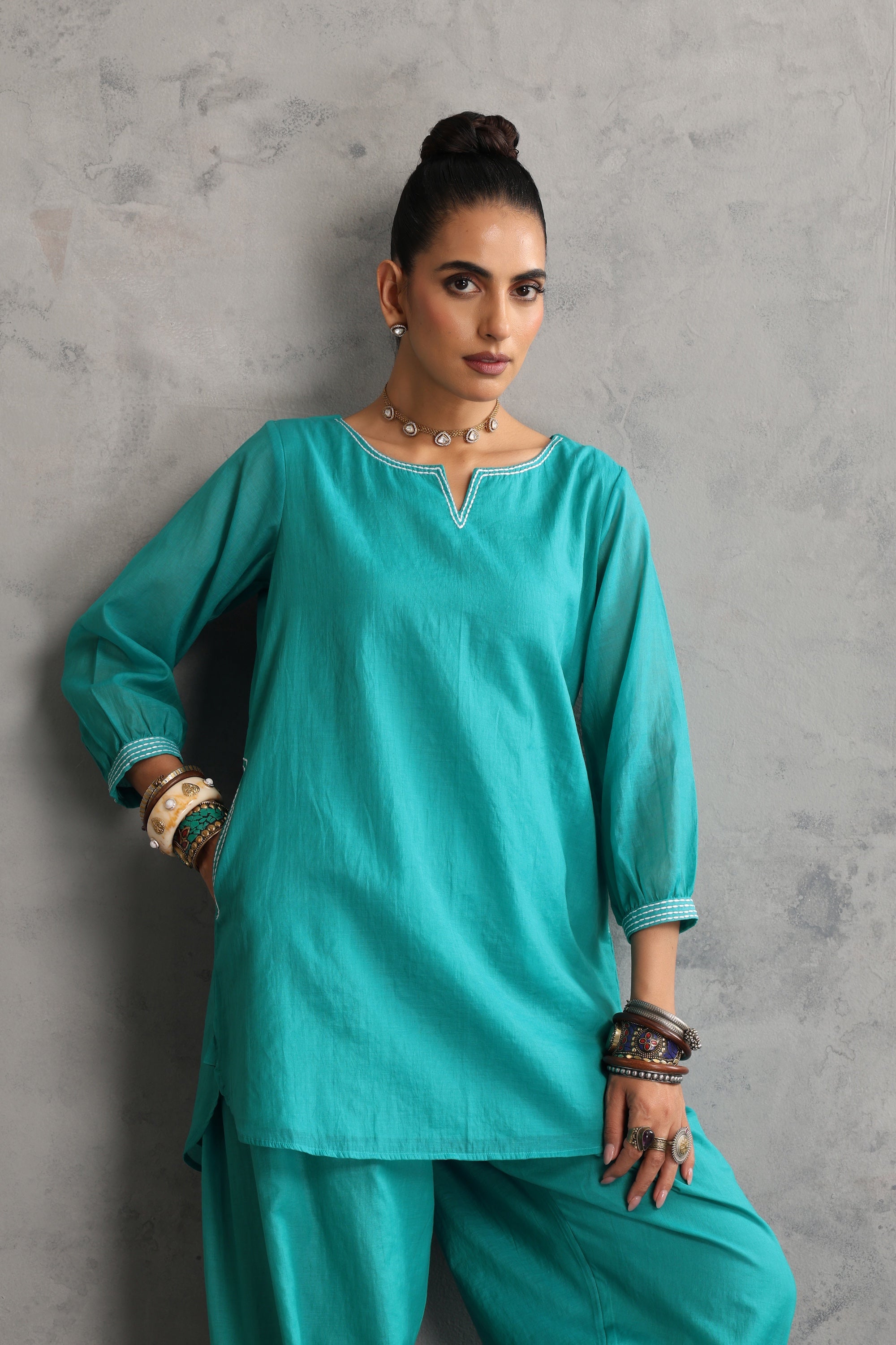 Niyora Teal Embroidered Co-ord Set