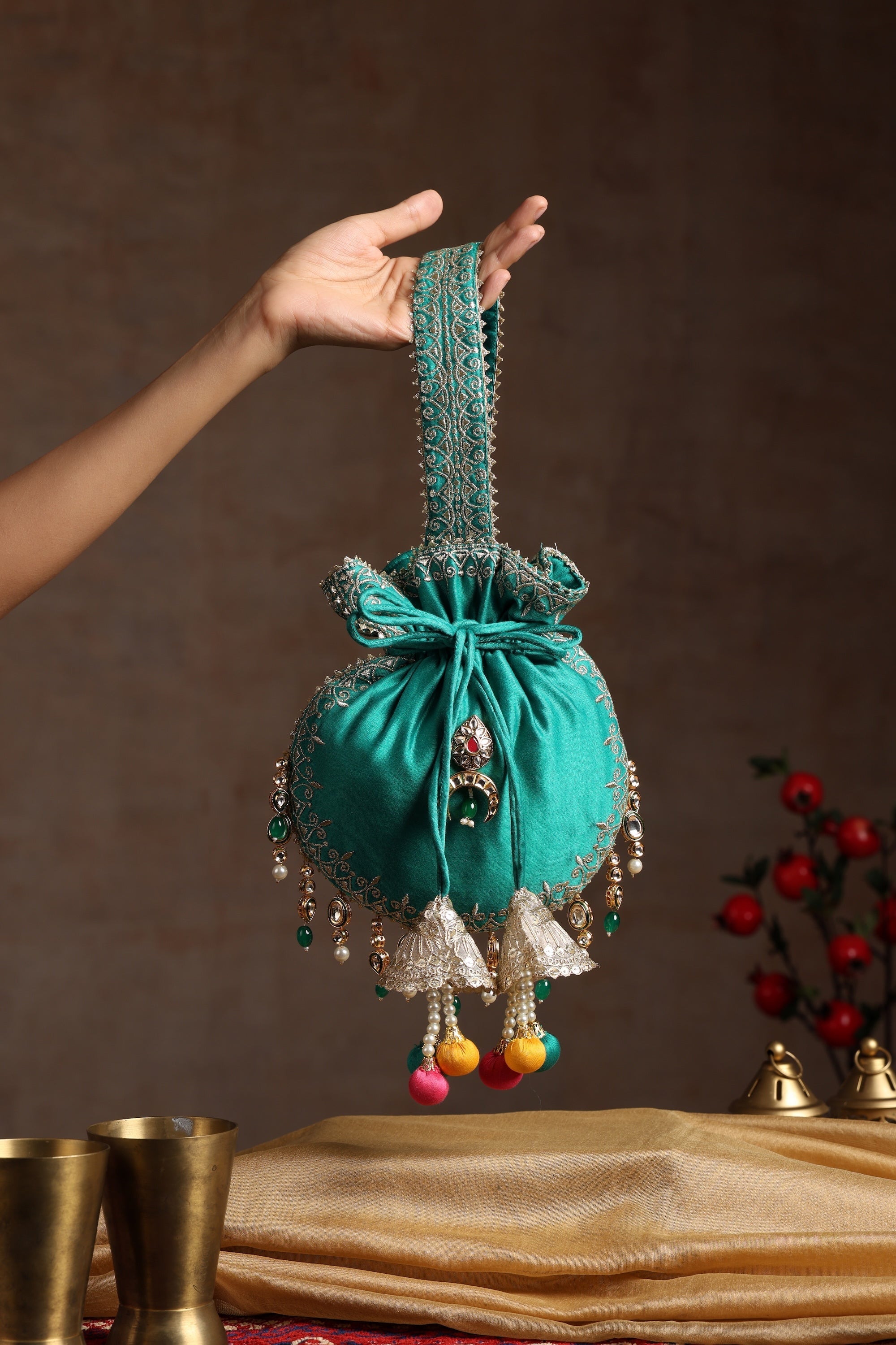 Sui Kala Mehfil Green Embroidered Potli Bag