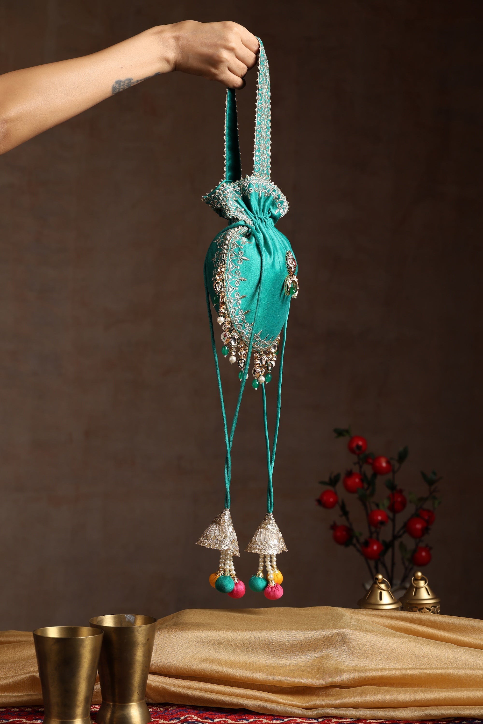 Sui Kala Mehfil Green Embroidered Potli Bag