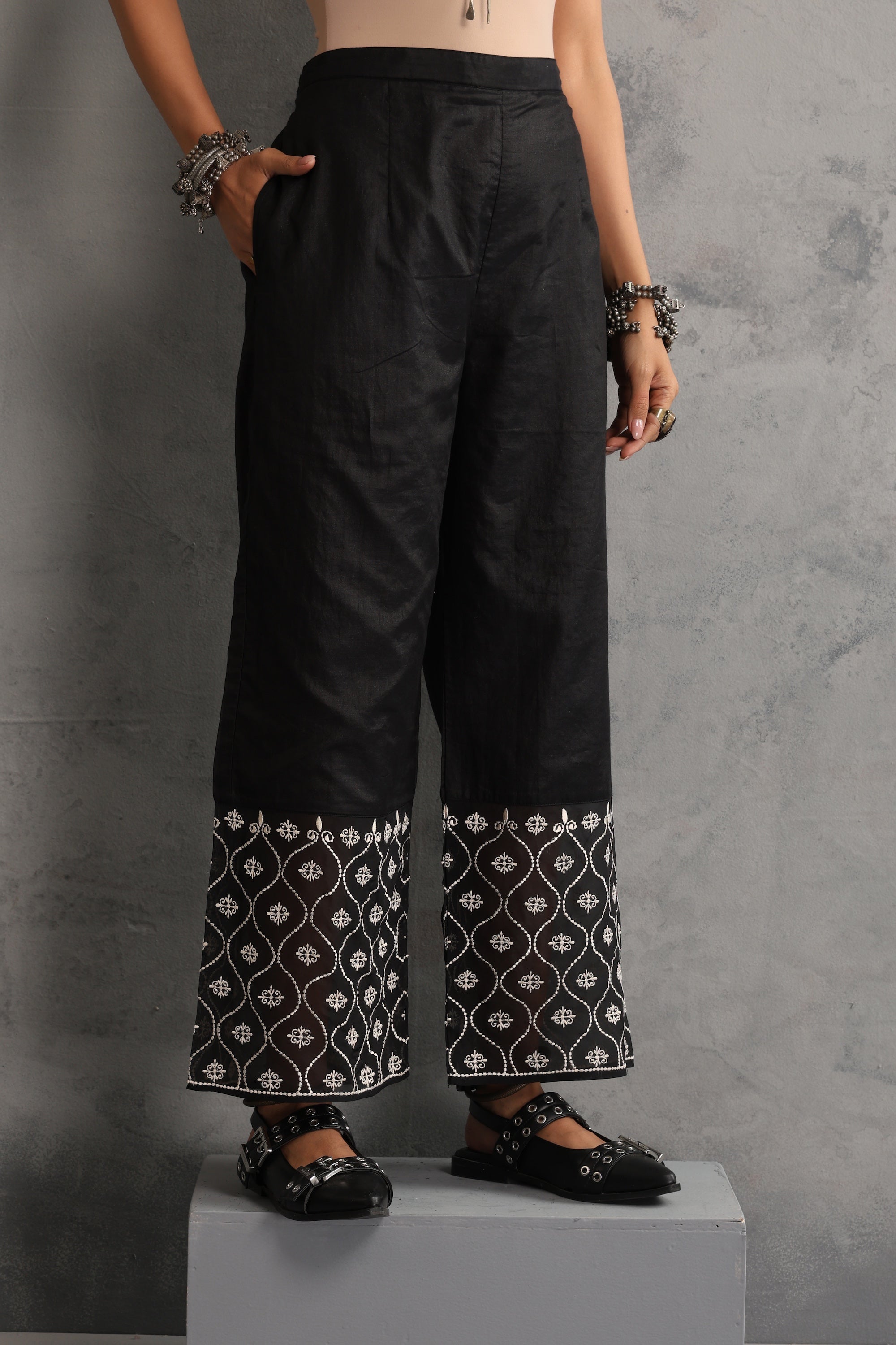 Yuvina Black Embroidered Kurta Set with Dupatta