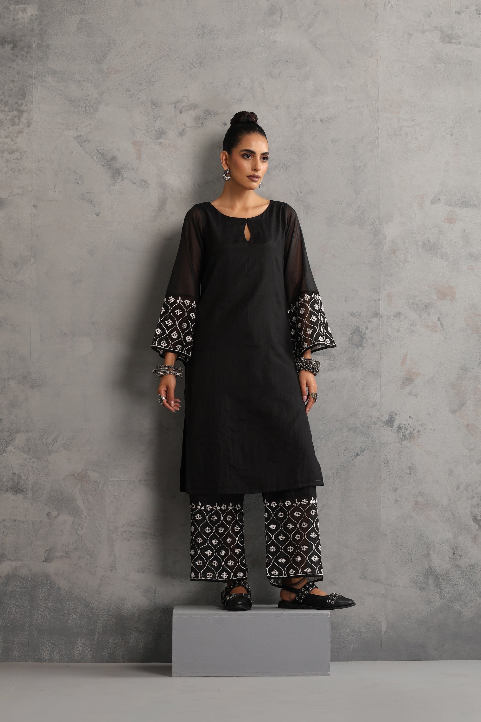 Yuvina Black Embroidered Kurta Set with Dupatta
