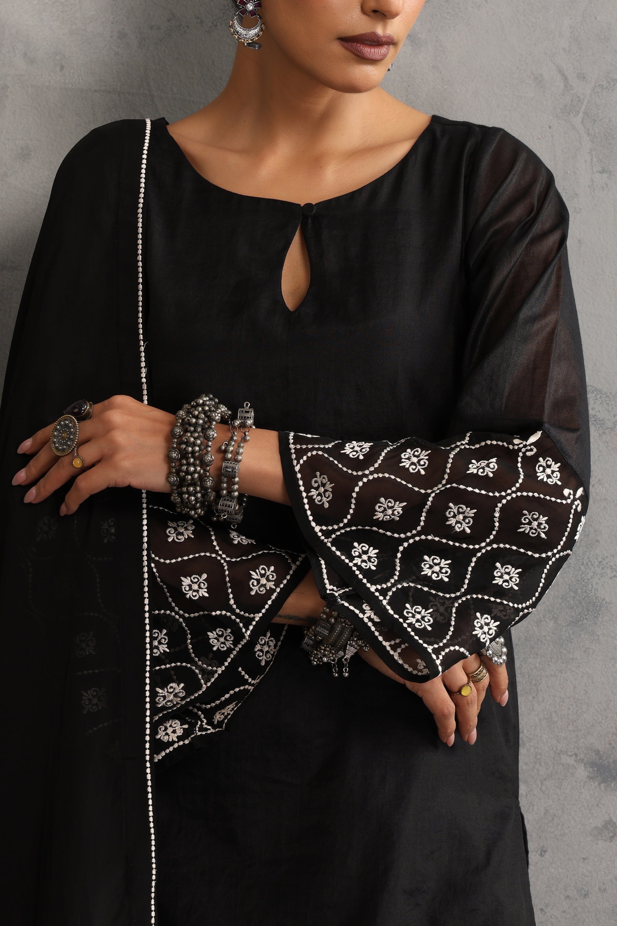 Yuvina Black Embroidered Kurta Set with Dupatta