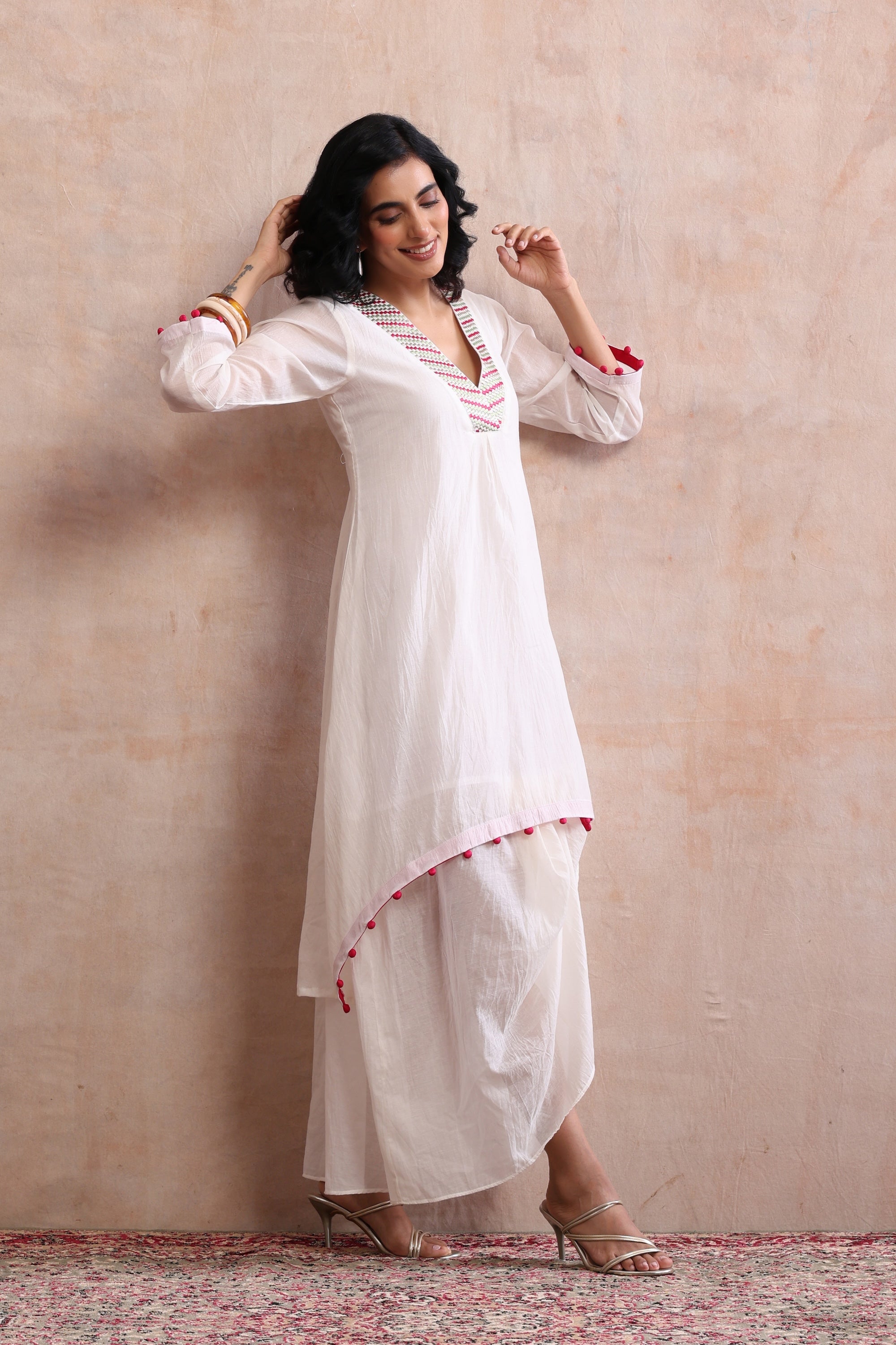 Pasha Off White Embroidered Kurta Dress