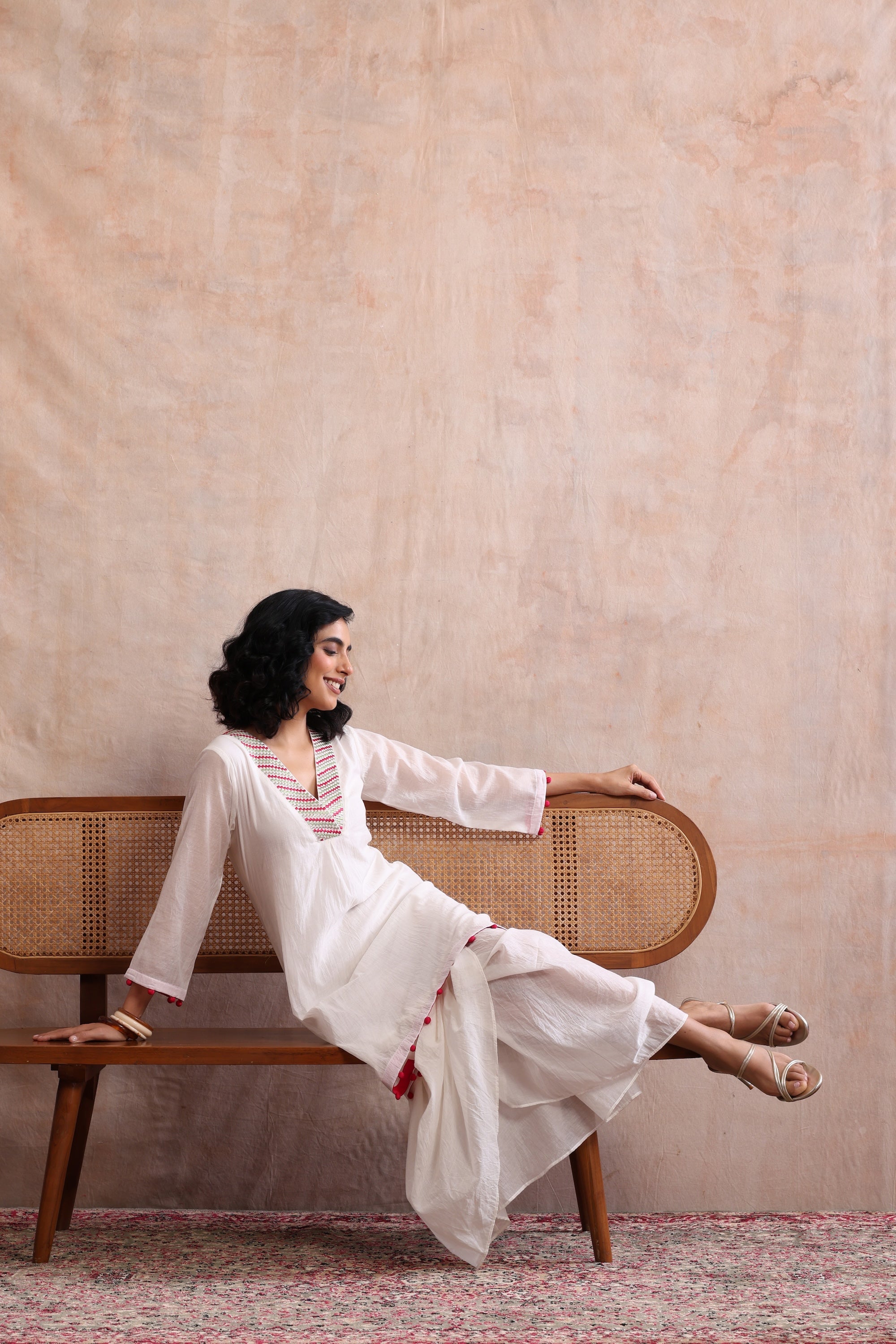 Pasha Off White Embroidered Kurta Dress