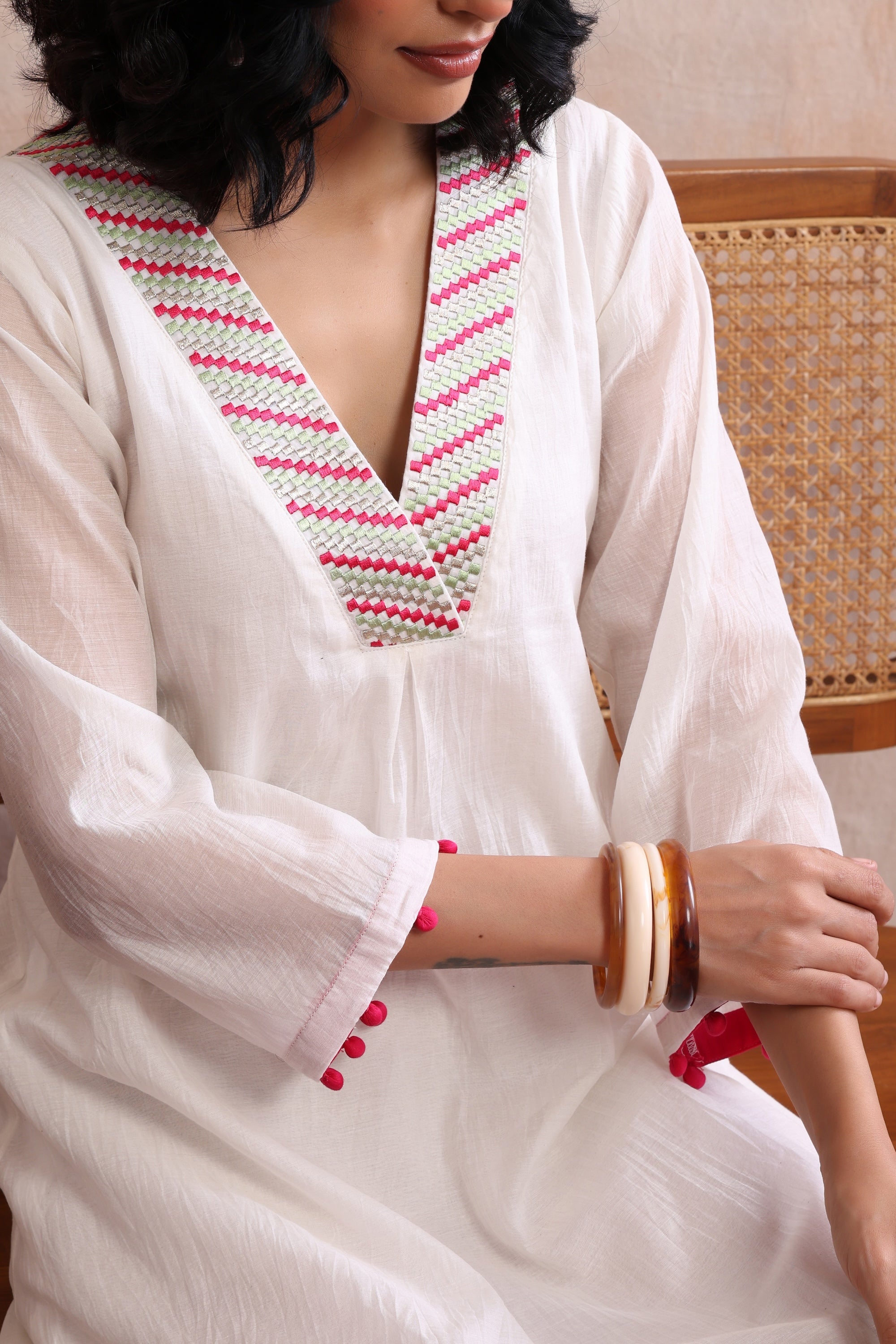 Pasha Off White Embroidered Kurta Dress