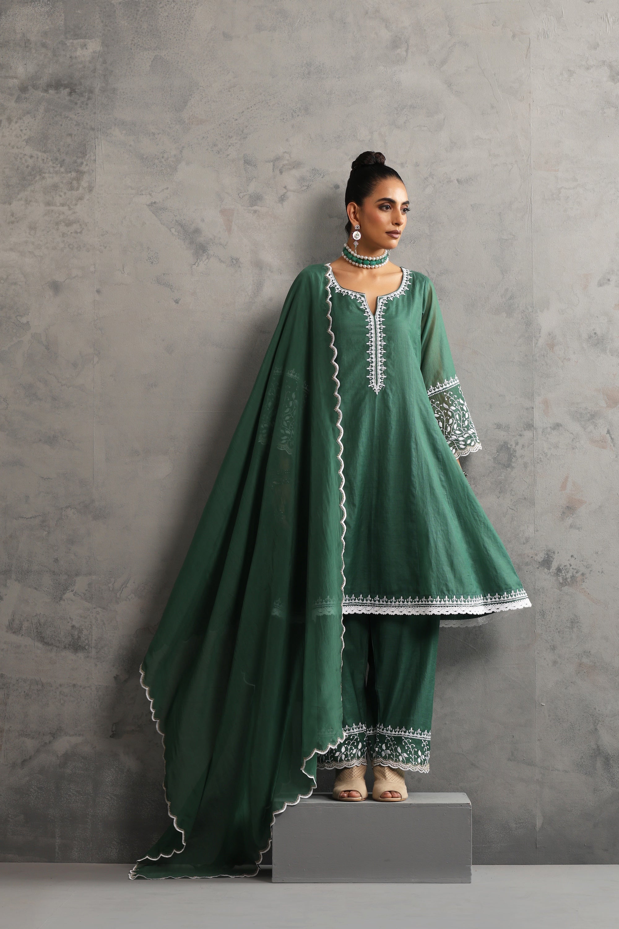 Indali Deep Green Embroidered Kurta Set with Dupatta