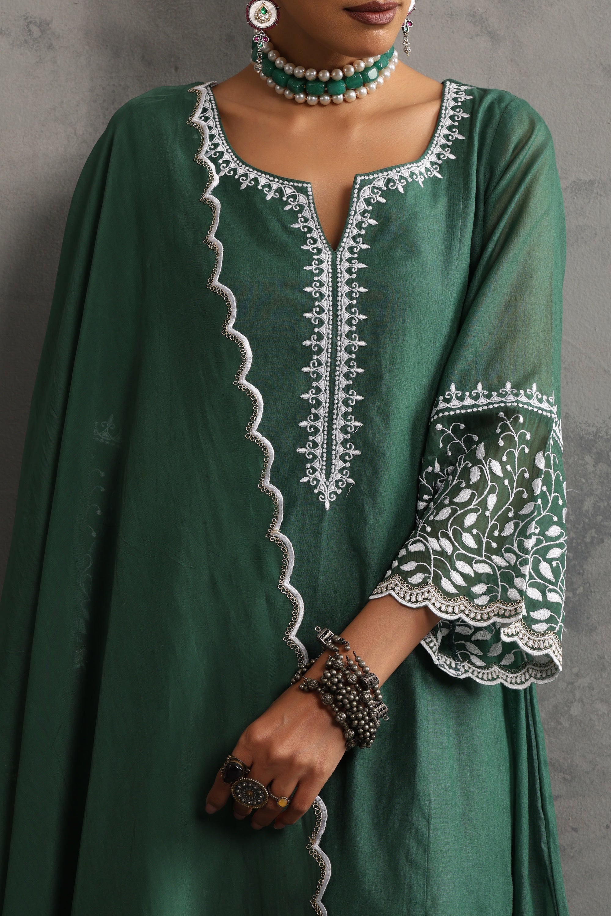 Indali Deep Green Embroidered Kurta Set with Dupatta