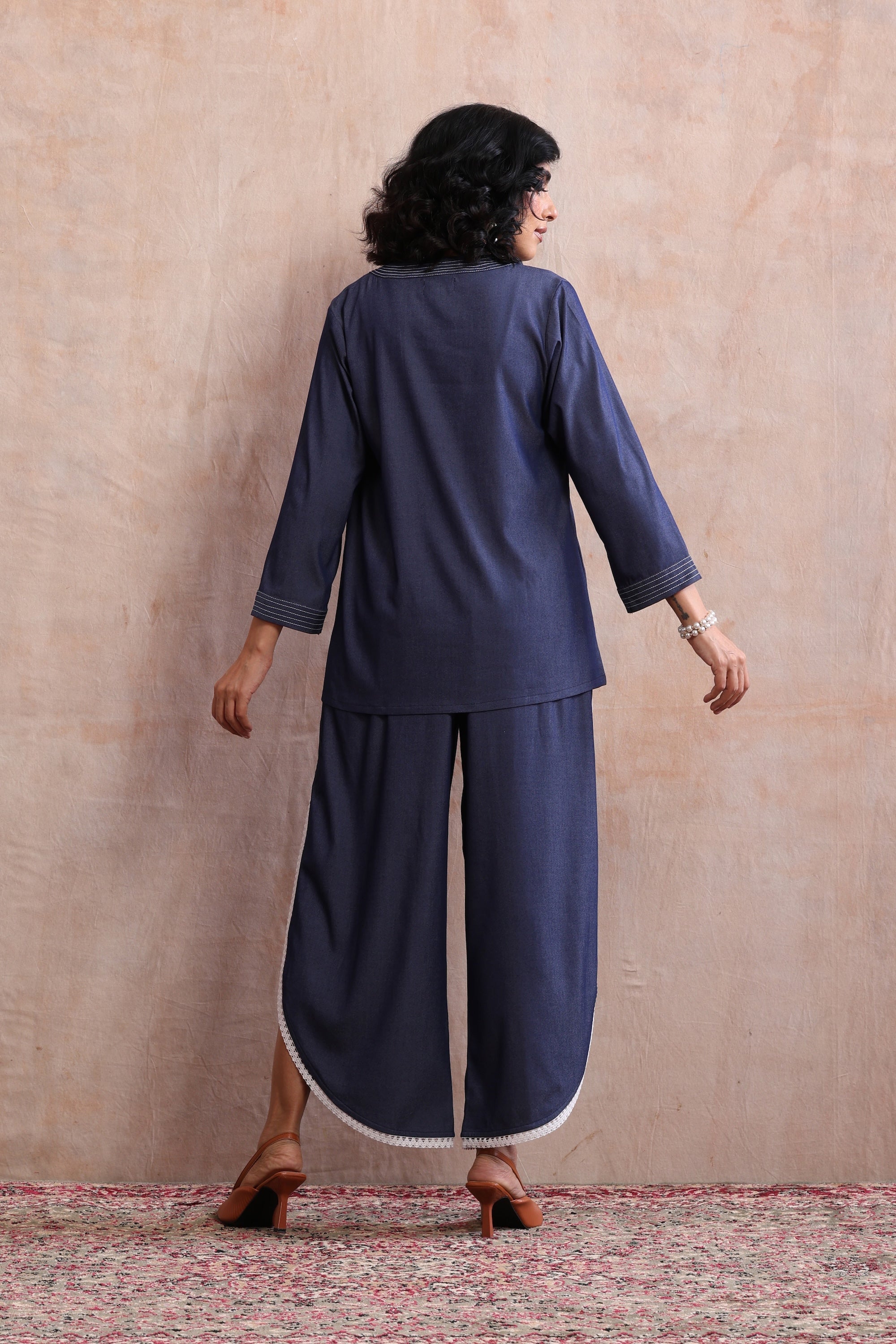 Seren Blue Denim Embroidered Co-ord Set
