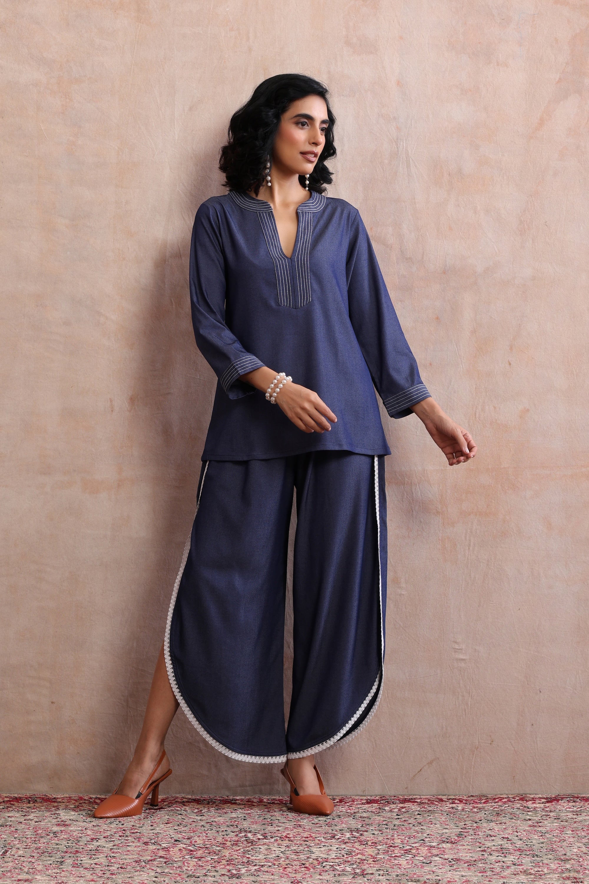 Seren Blue Denim Embroidered Co-ord Set