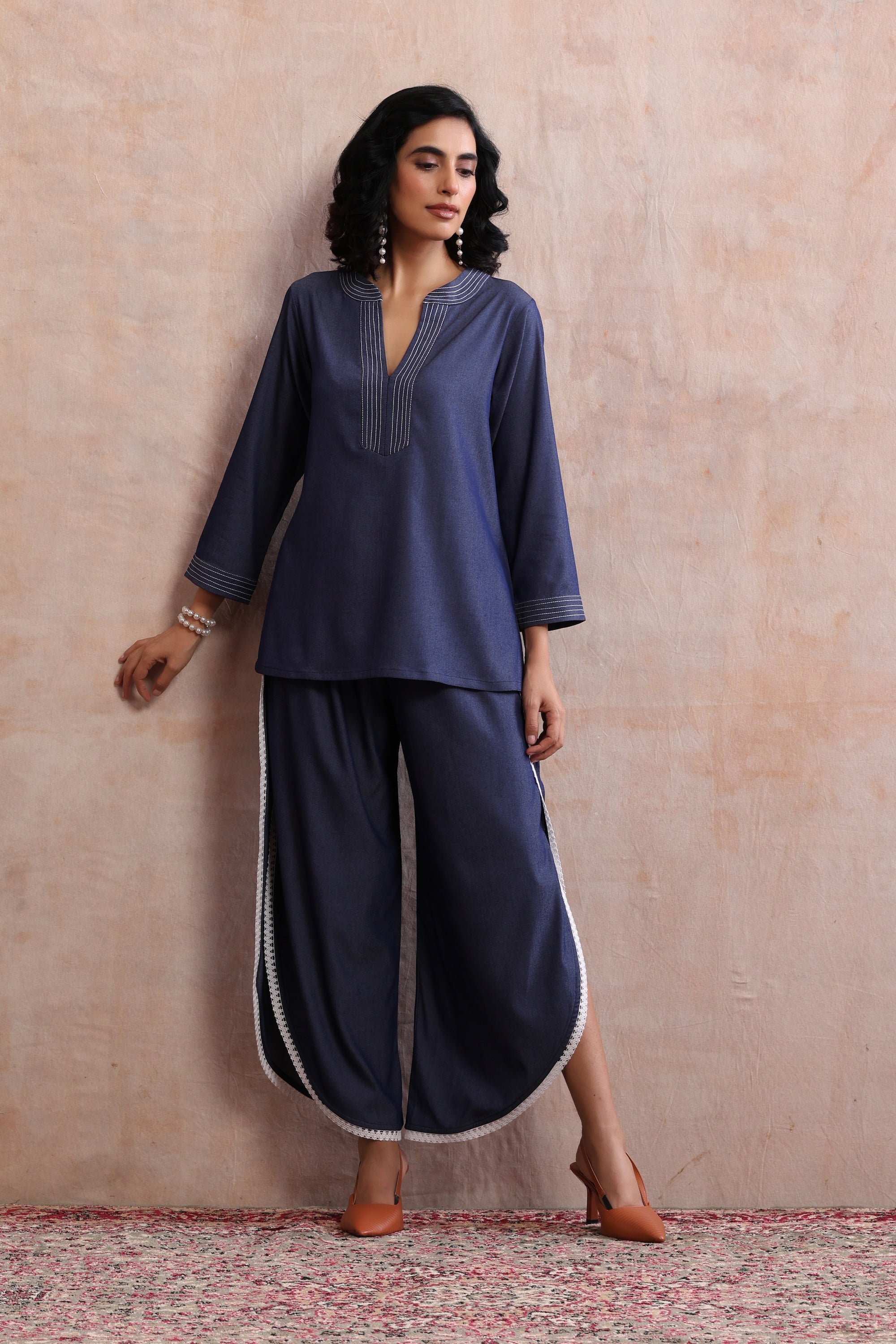 Seren Blue Denim Embroidered Co-ord Set
