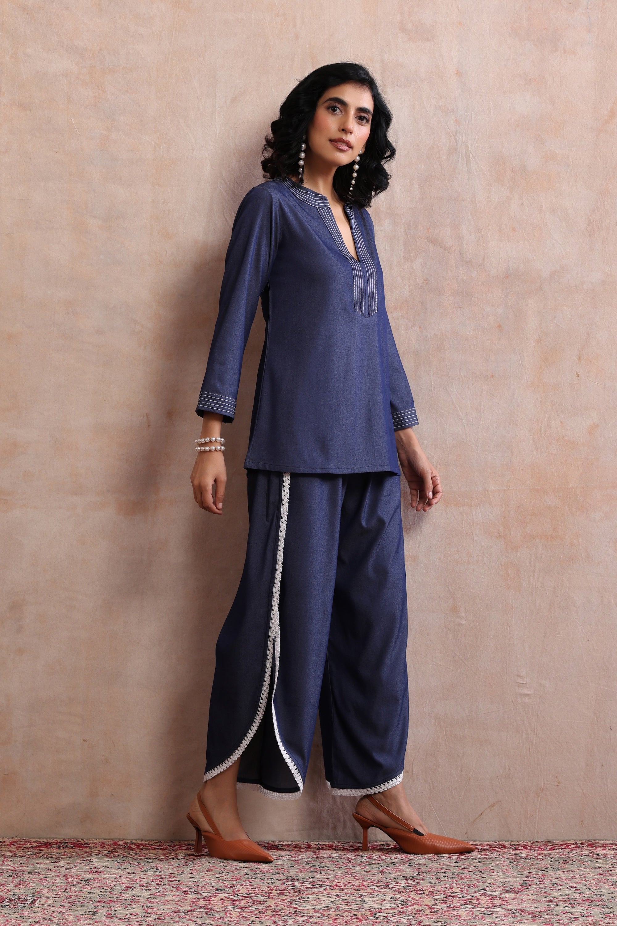 Seren Blue Denim Embroidered Co-ord Set