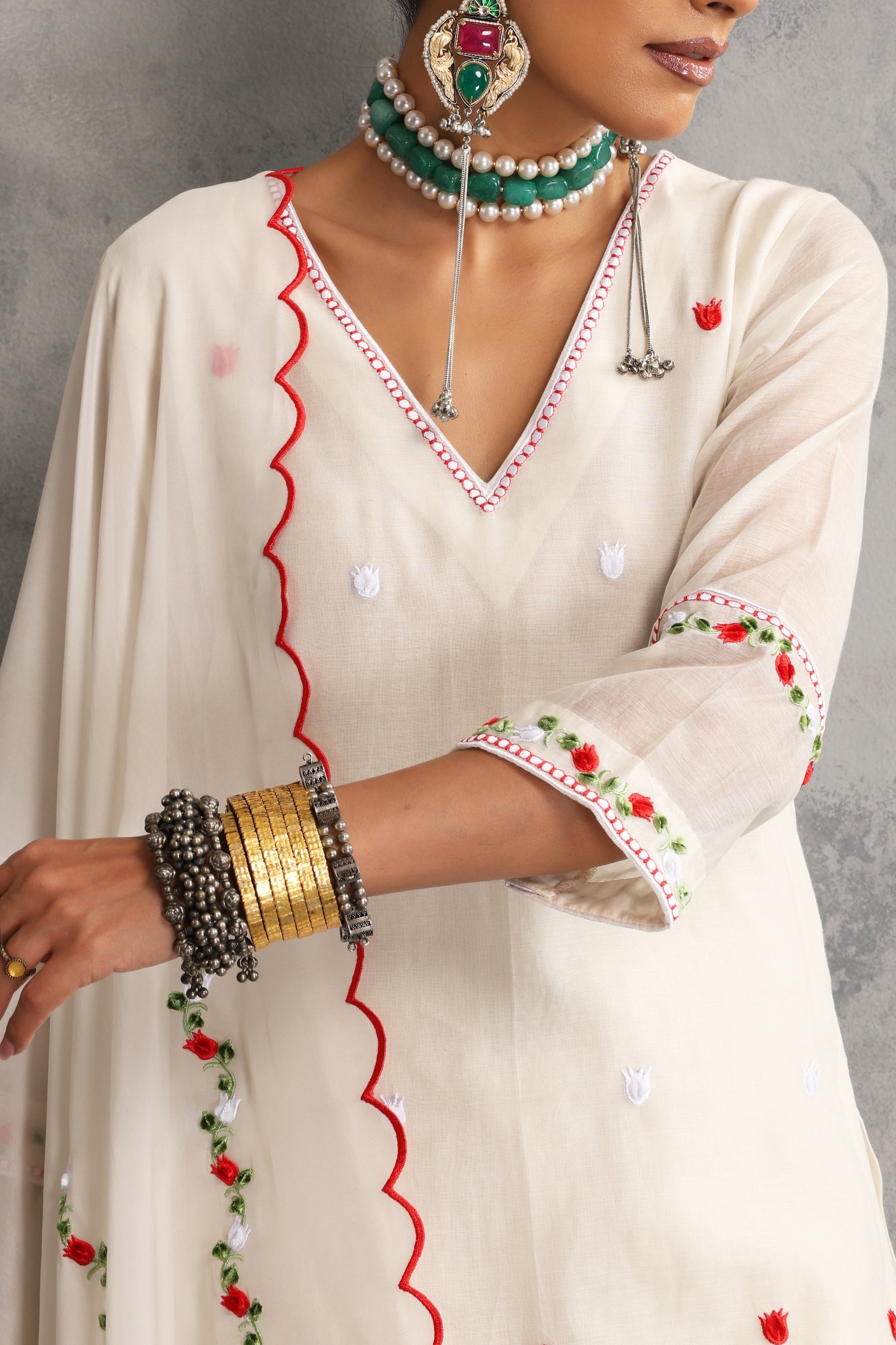 Ayra Off White Embroidered Kurta Set with Dupatta