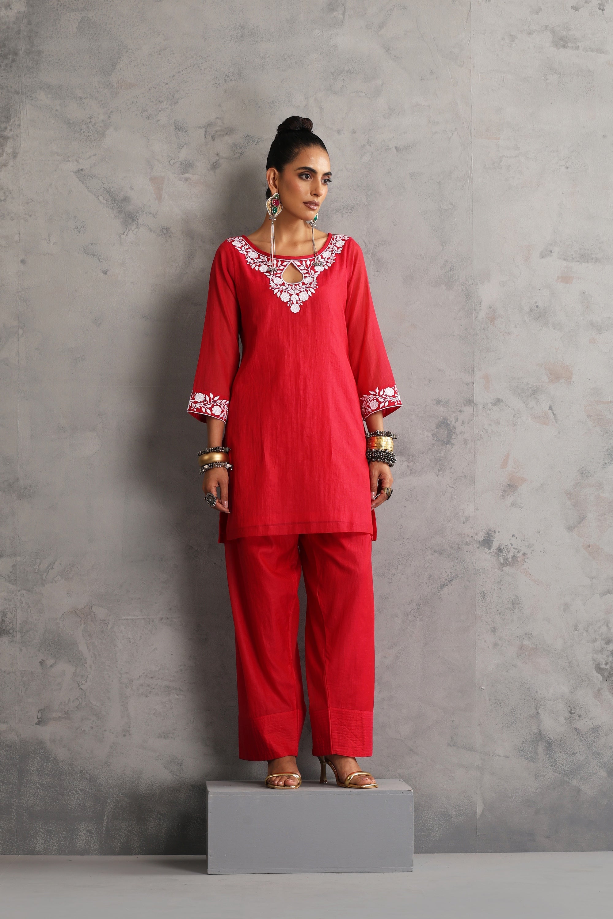 Misri Red Embroidered Kurta Set with Dupatta