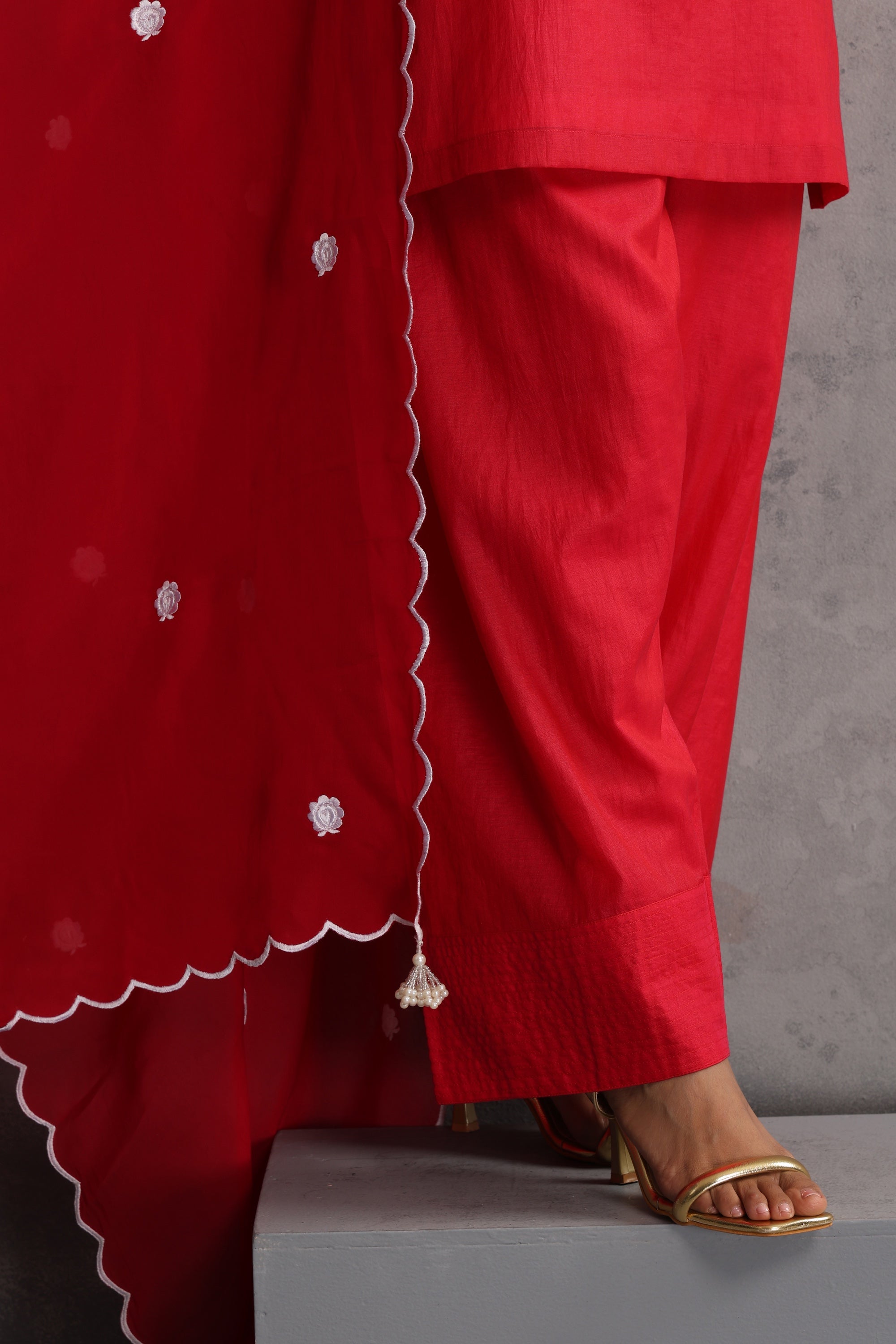 Misri Red Embroidered Kurta Set with Dupatta