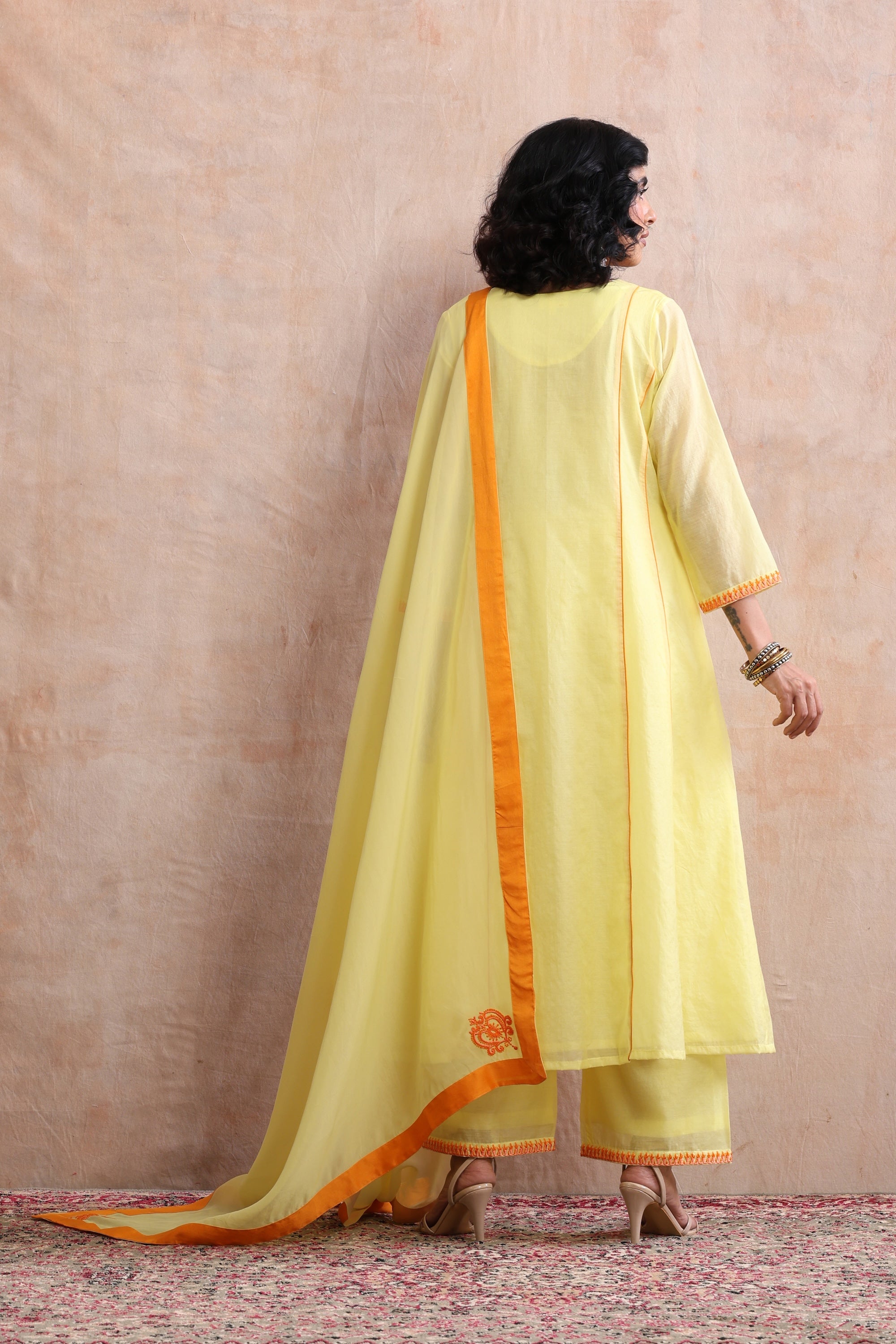 Dham Yellow Embroidered Kurta Set with Dupatta