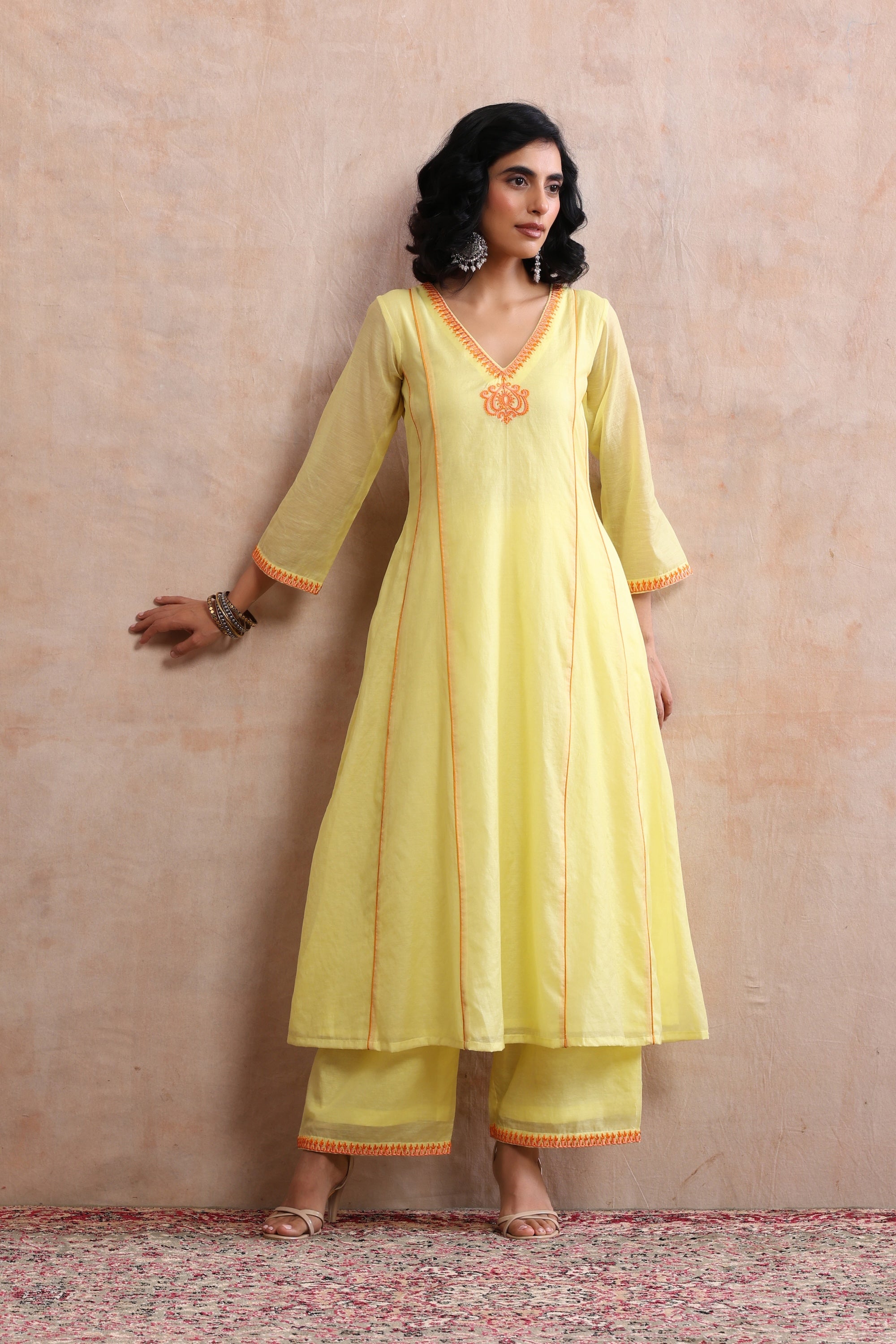 Dham Yellow Embroidered Kurta Set with Dupatta