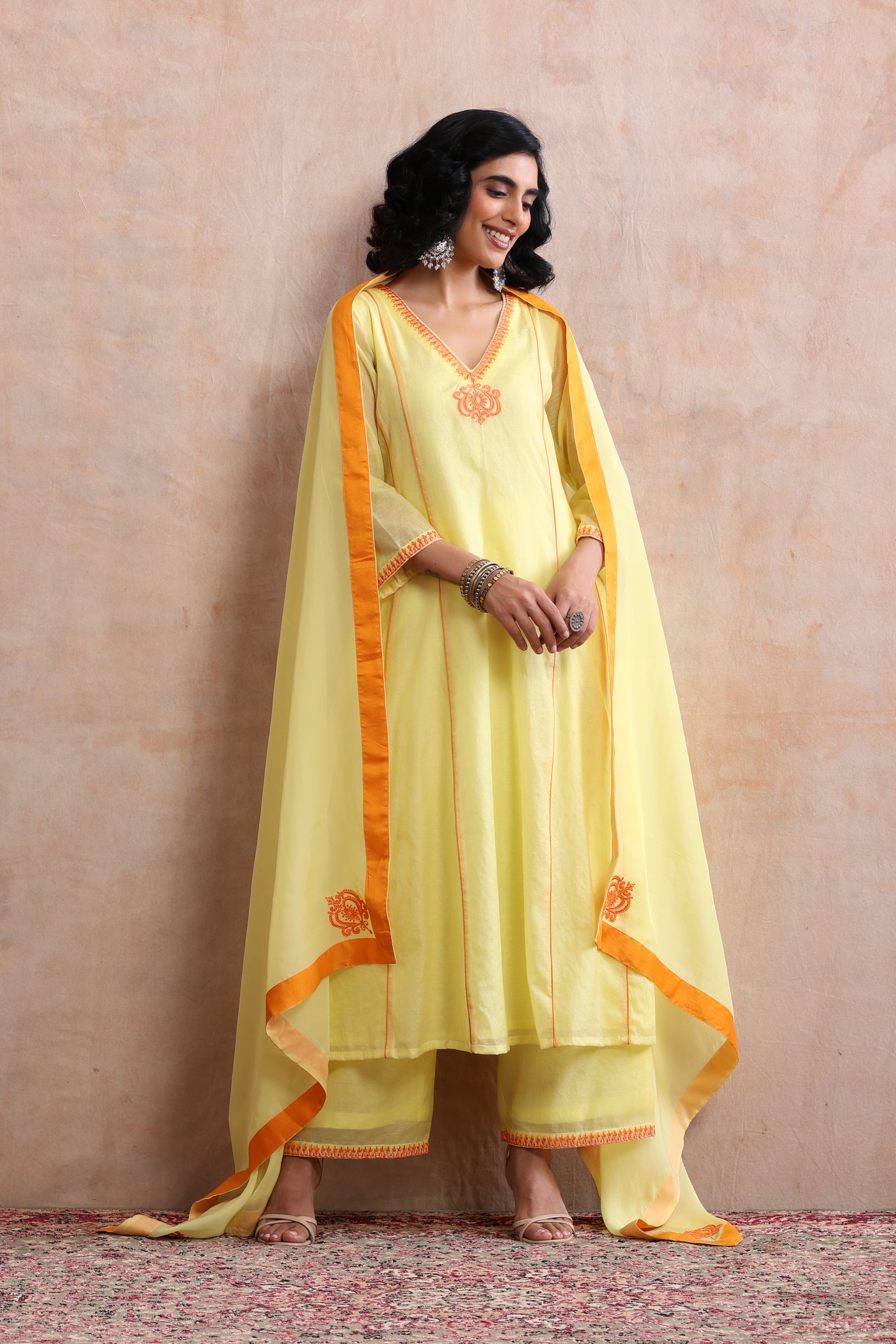 Dham Yellow Embroidered Kurta Set with Dupatta