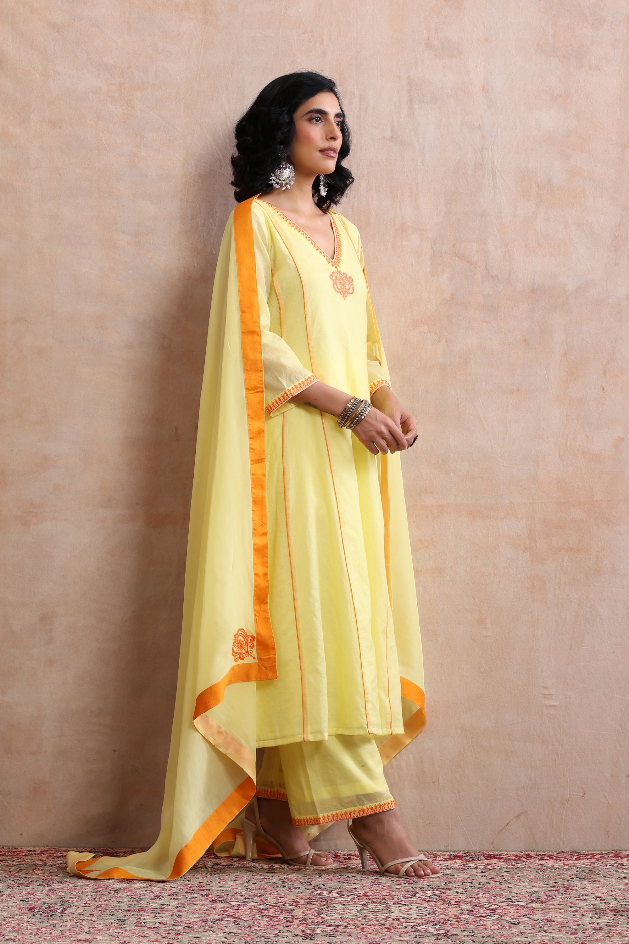 Dham Yellow Embroidered Kurta Set with Dupatta