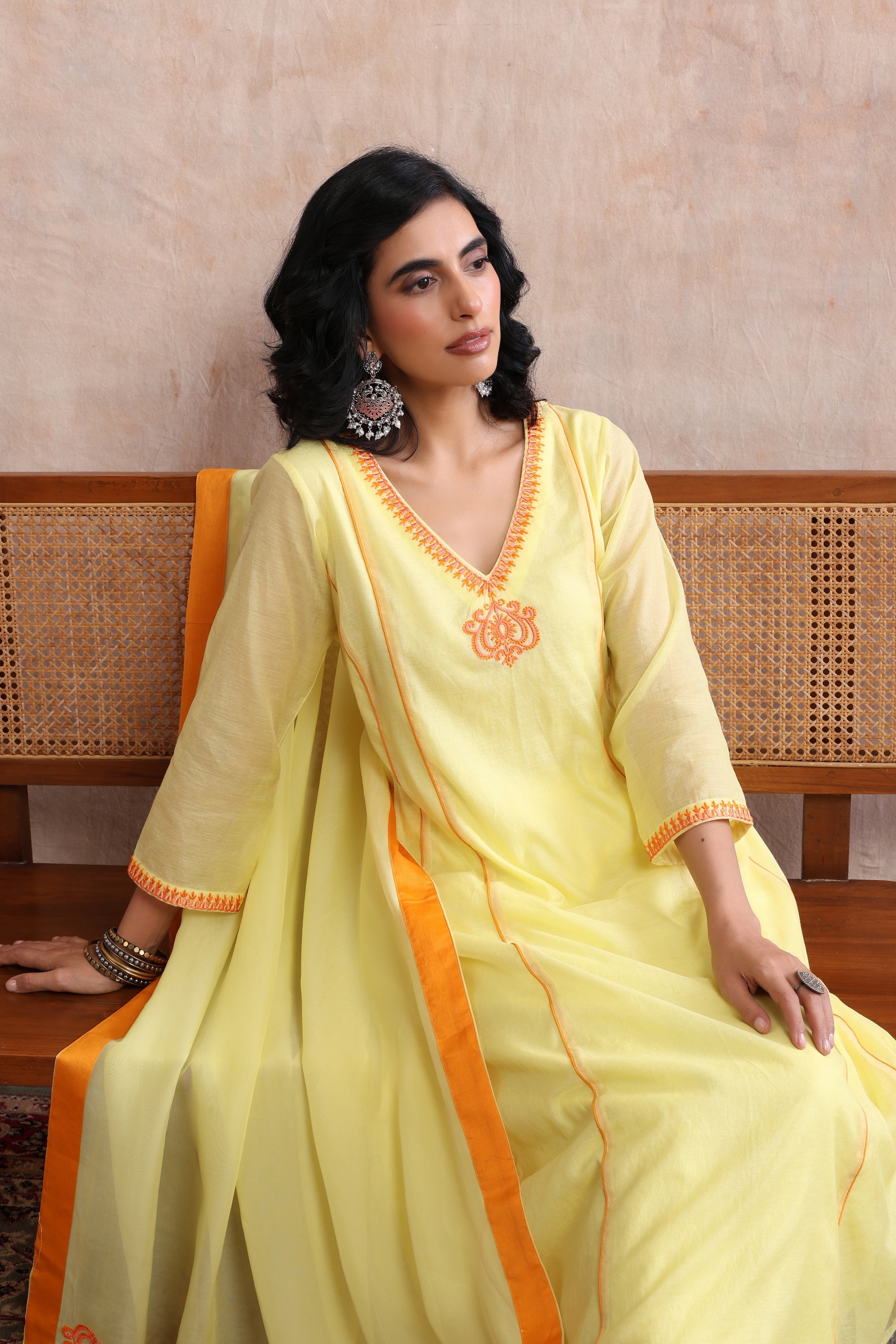 Dham Yellow Embroidered Kurta Set with Dupatta