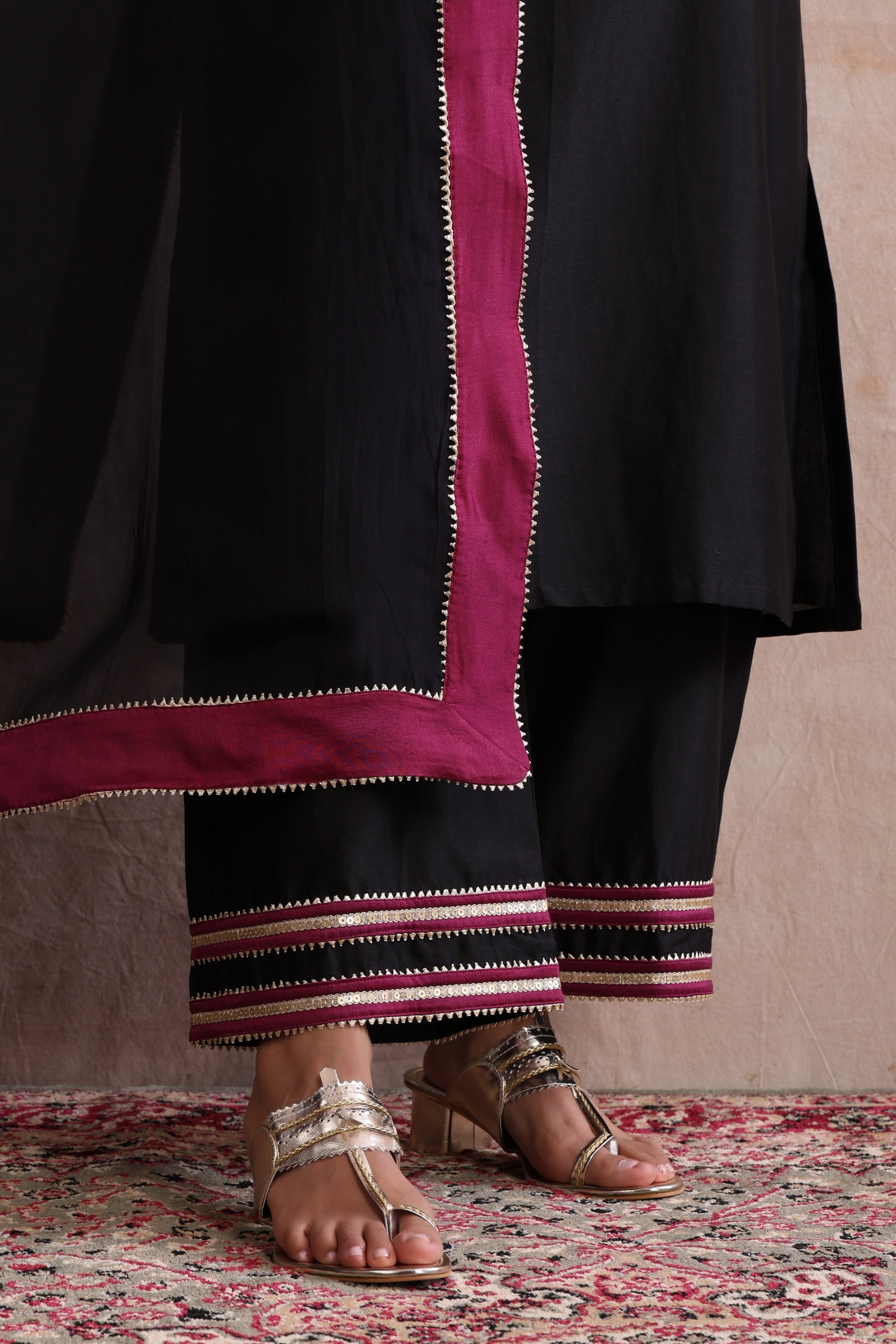 Aloka Black and Wine Kurta Set with Dupatta