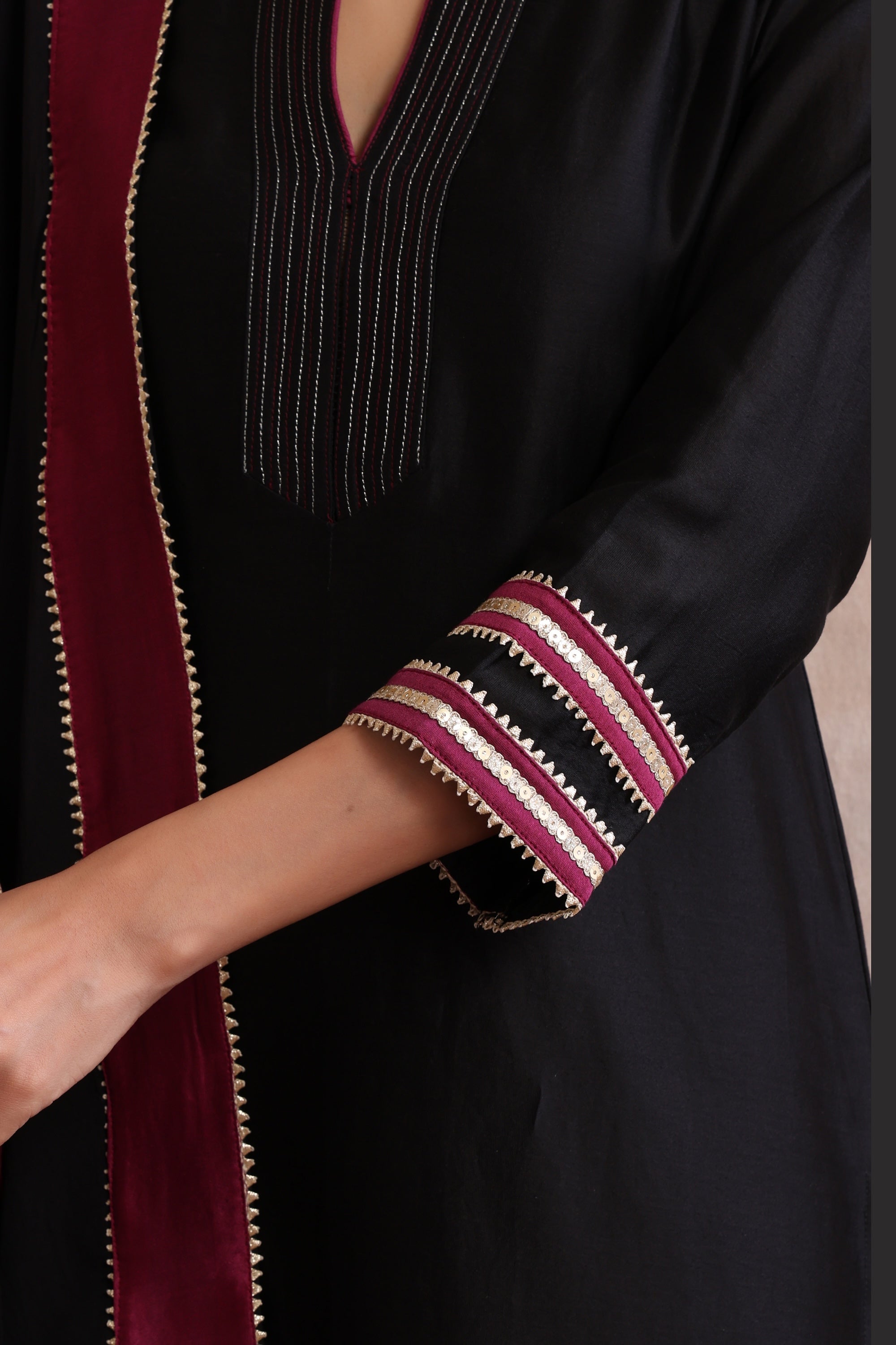 Aloka Black and Wine Kurta Set with Dupatta