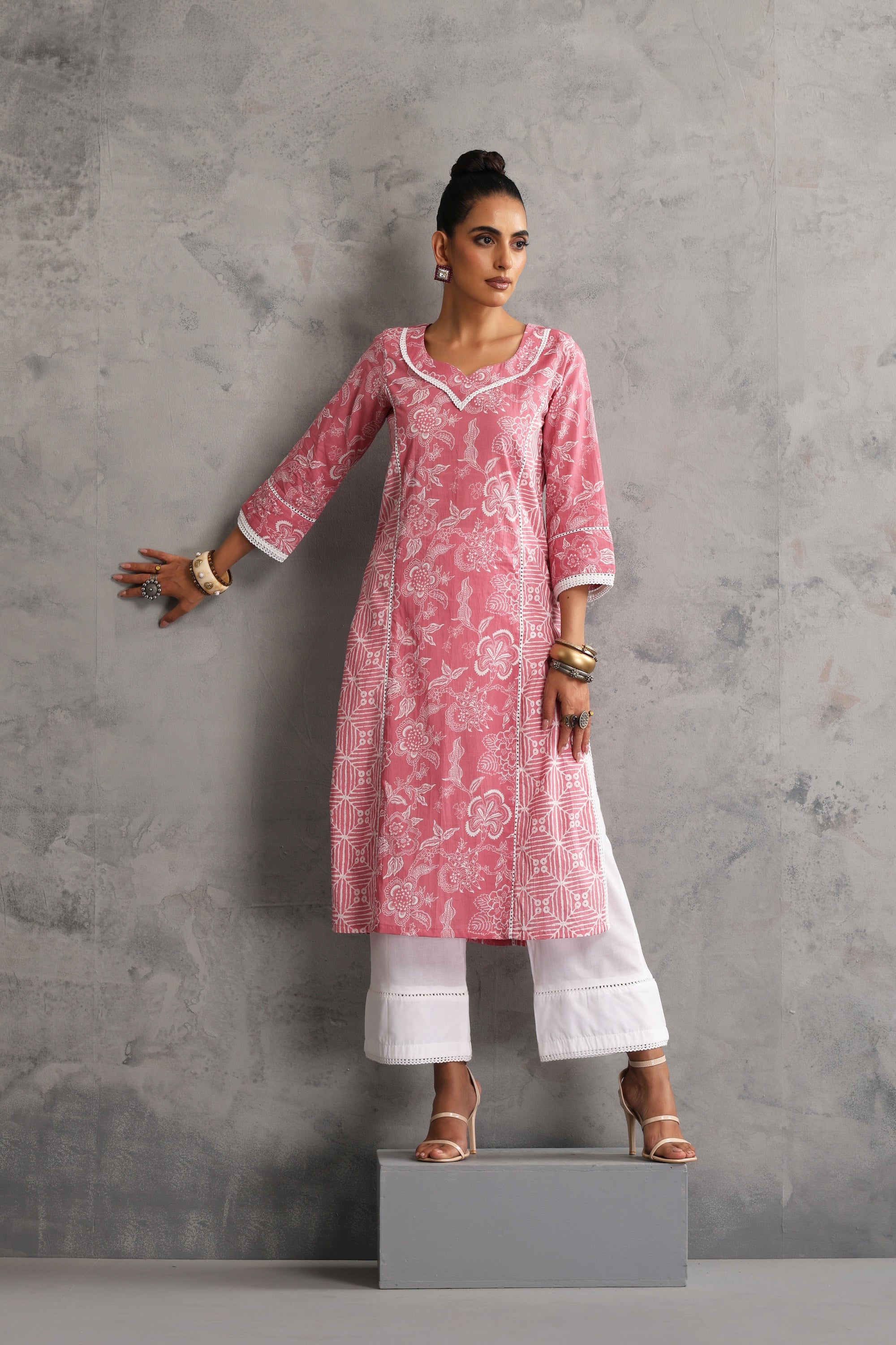 Siddra Pink Floral Kurta Set with Dupatta